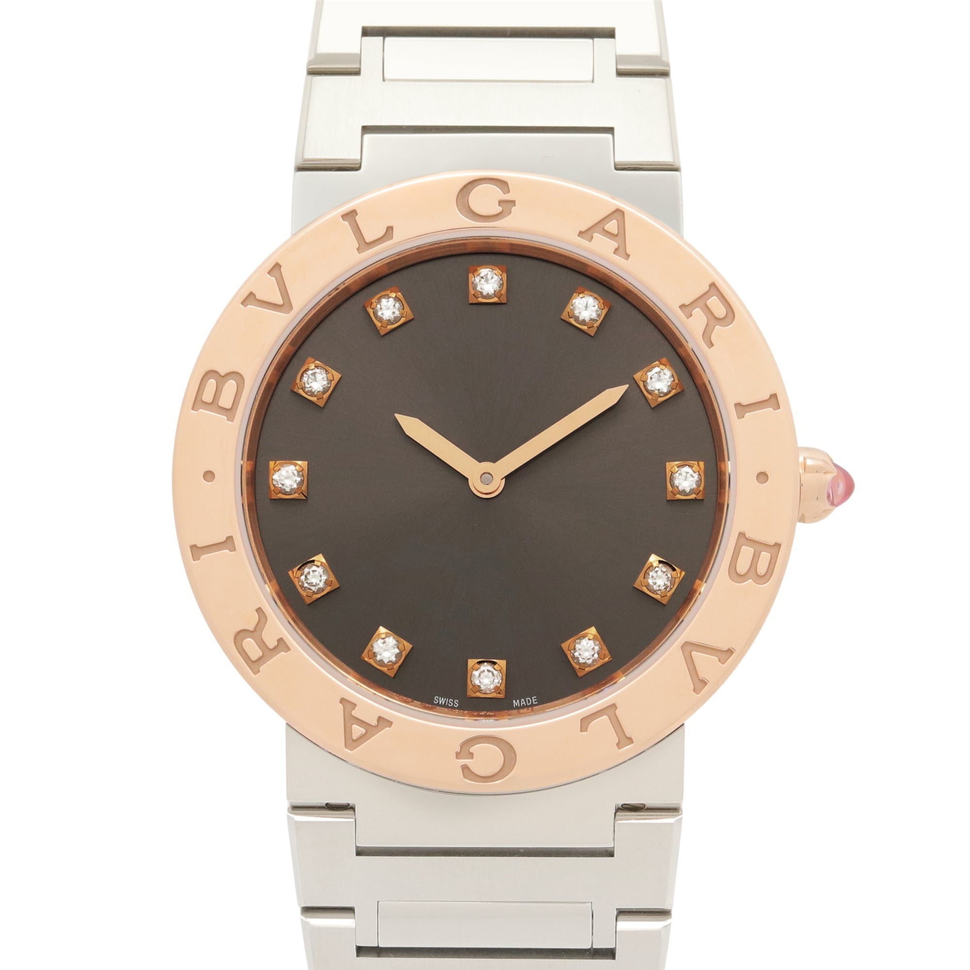 BVLGARI Bulgari 12-Diamond Watch, 18K Pink Gold (PG) Stainless Steel, Women's, Gray Tone, BBP33SG