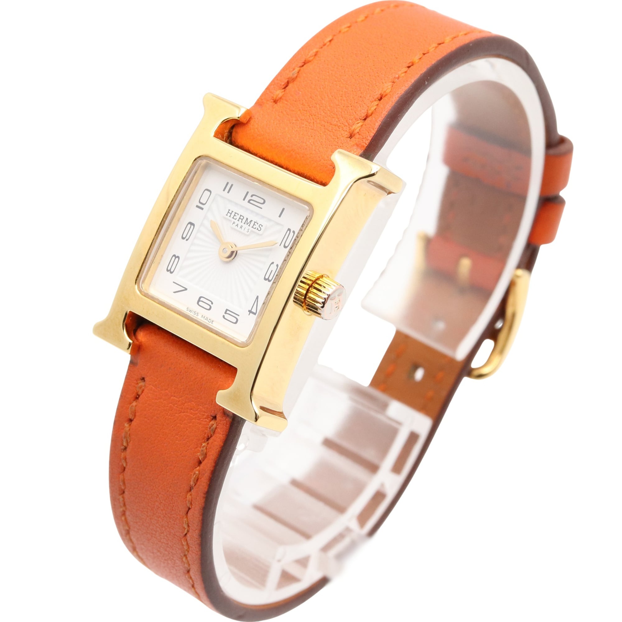 Hermes H-Watch HH1.101 White Dial Gold plated 17mm Watch