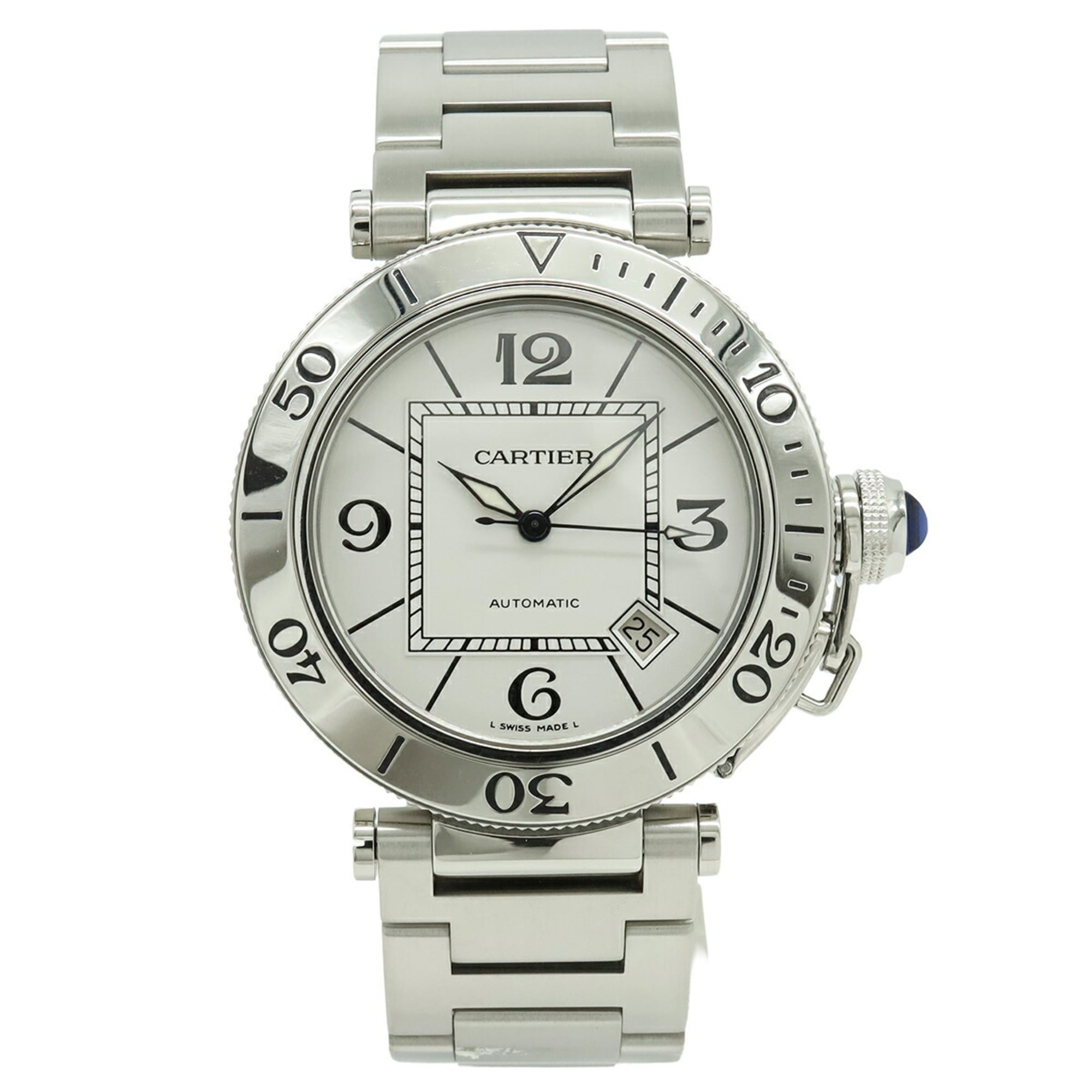 Cartier Pasha Seatimer, silver dial, automatic transmission, men's watch, W31080M7