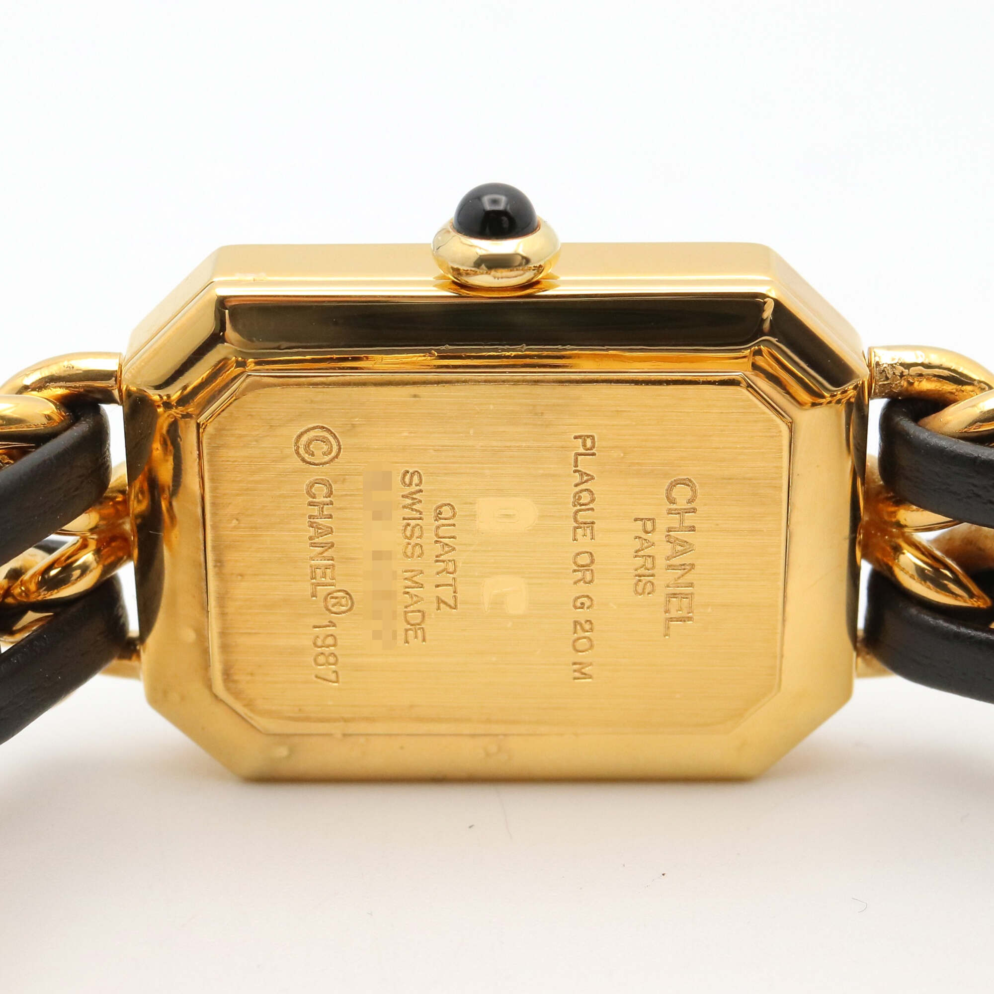 Montre Chanel CHANEL Première XL, plaquée or (GP), bracelet en cuir, pour femme, Noir, H0001