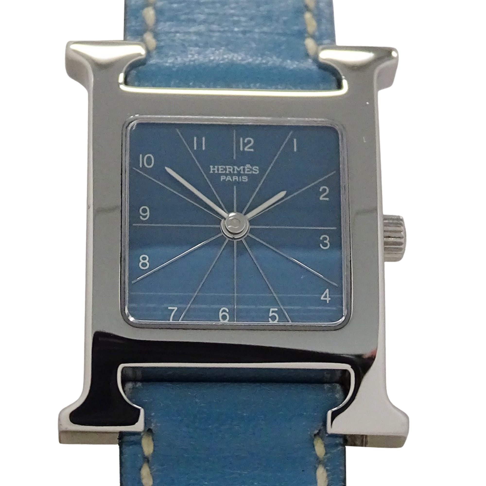 Hermes HERMES Women's Watch Brand H-Watch Quartz QZ Stainless Steel SS Leather HH1.210 Silver Blue □G