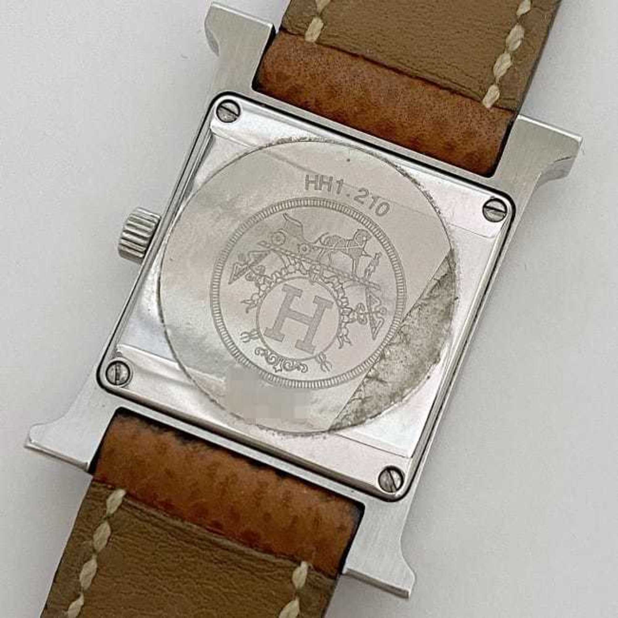 Hermes Uhr H Beige Silber Braun HH1.210 Damenuhr aus Edelstahl mit LederarmbandQuarz J-Prägung, HERMES, batteriebetrieben, 21 mm