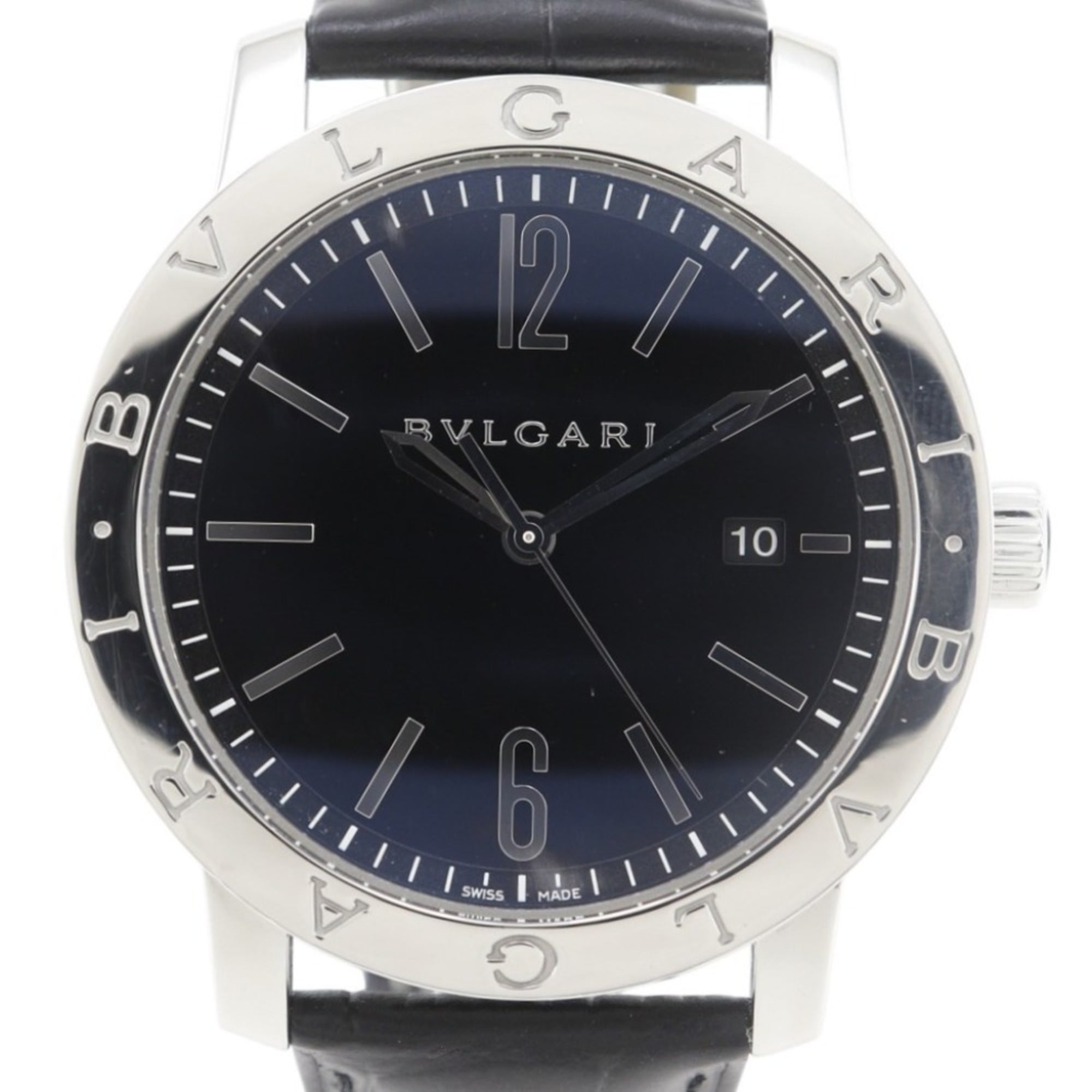 Bvlgari Watch BB41BSLD Stainless Steel and Leather Automatic Analog Display Black Dial Men's