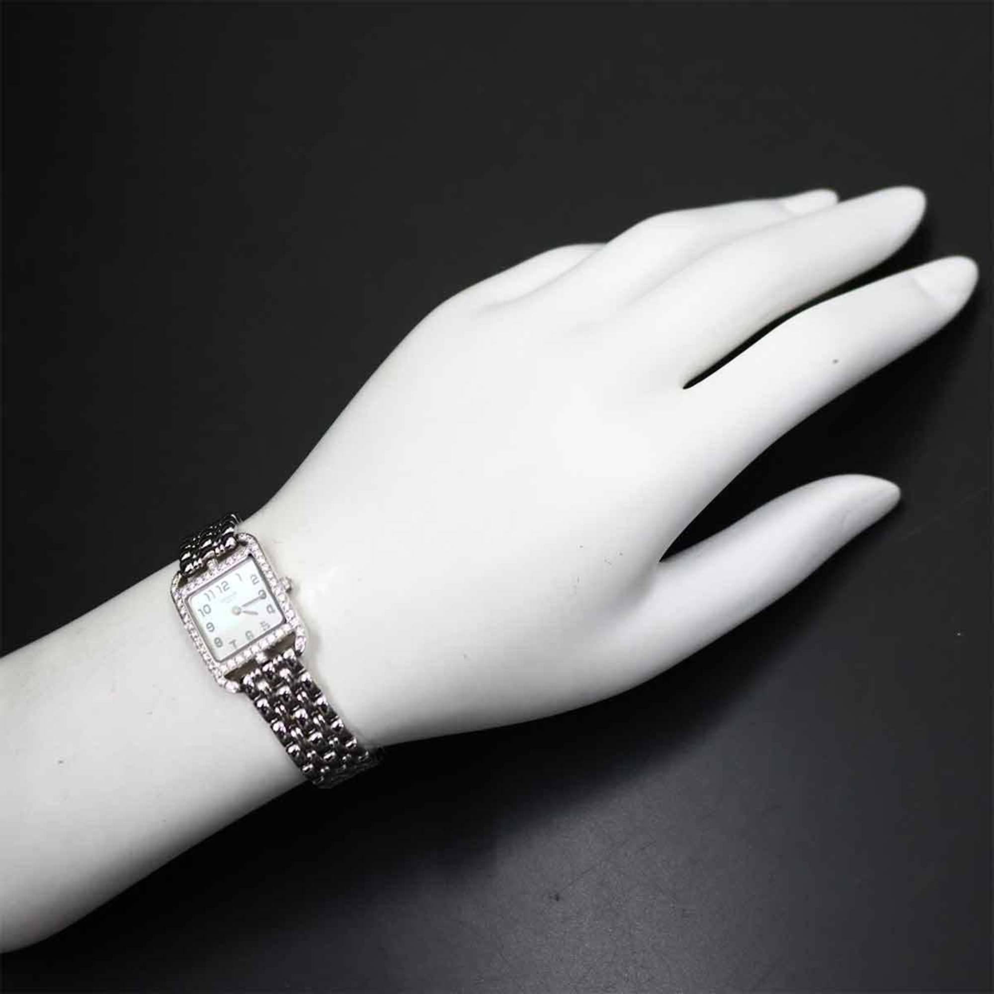 Hermes Cape Cod Mini CC1 192 Women's Watch, Diamond Bezel, White Shell, 18K Gold, Solid Quartz Watch