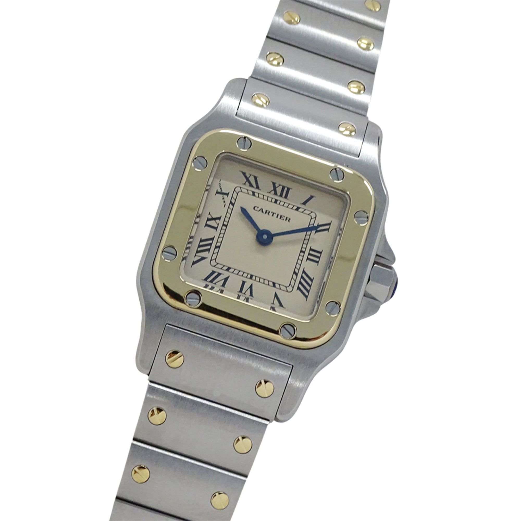 Cartier women's watch, Santos Galbee SM, quartz movement, stainless steel (SS), gold (YG), W20012C4.