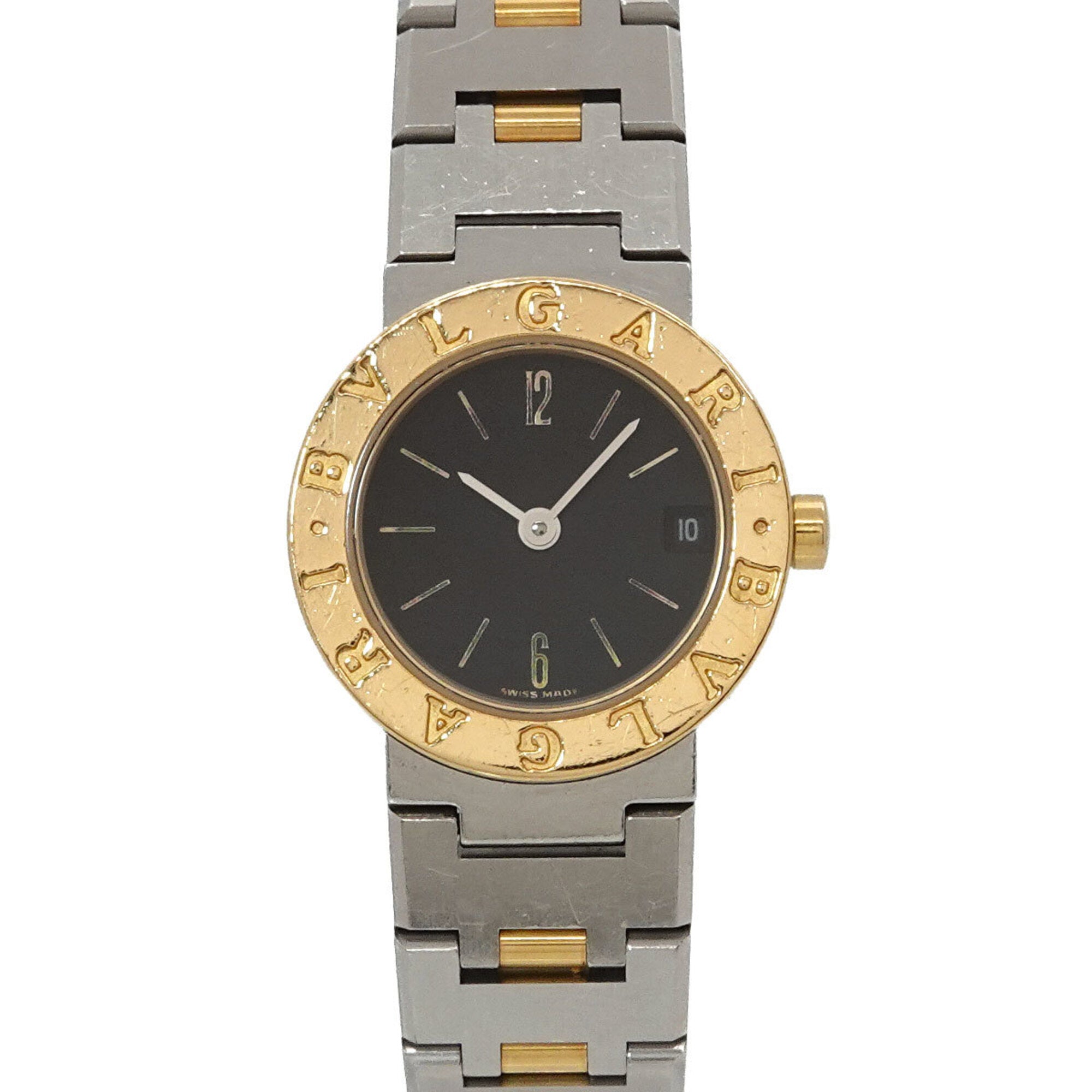 BVLGARI BB23SG Women's Watch Date Black YG Yellow Gold Quartz