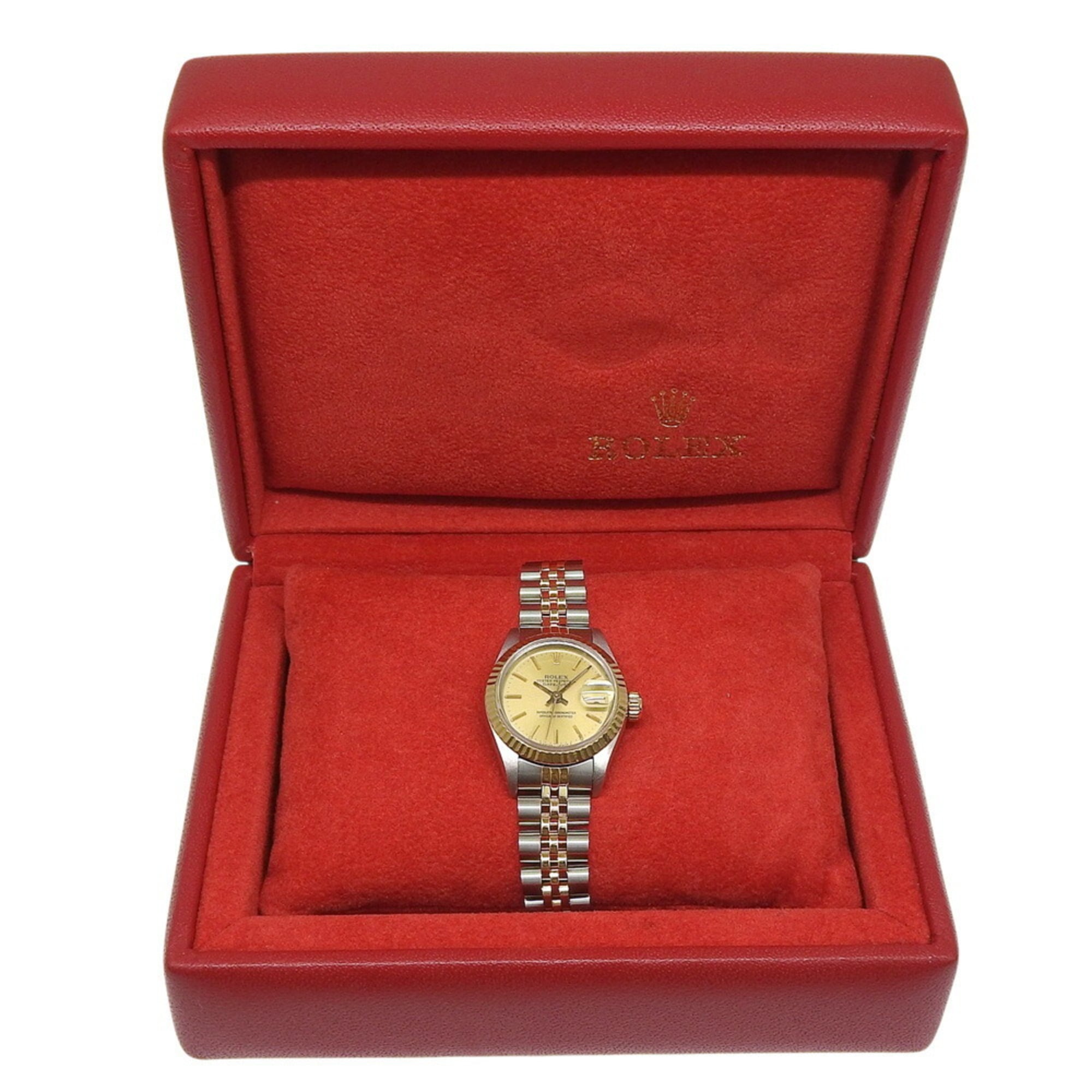 Rolex Datejust Zweifarbig 69173, Seriennummer im Bereich 96, Champagner Zifferblatt, Edelstahl, 18 Karat Gelbgold, Automatikaufzug.