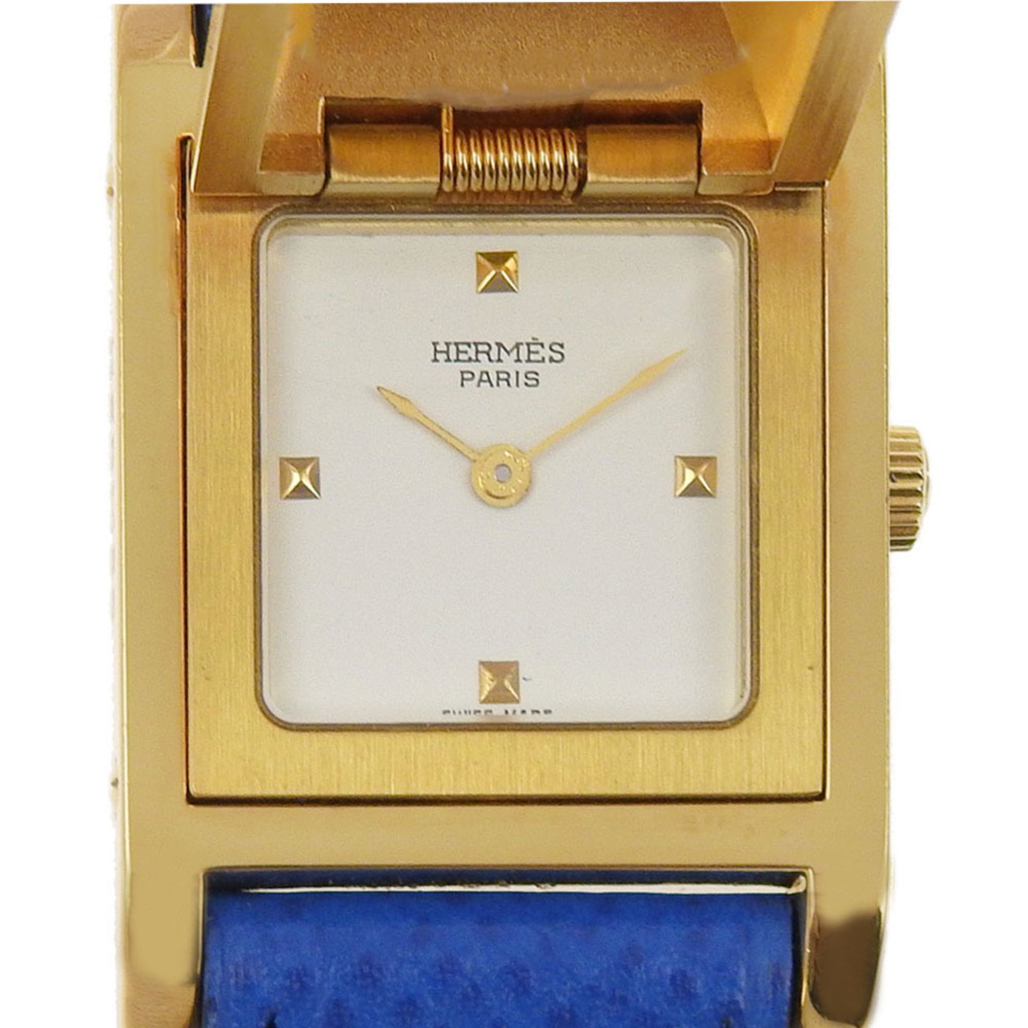 Hermes HERMES Medor Watch Gold Plated x Embossed Leather 1994 Quartz Analog Display White Dial Ladies