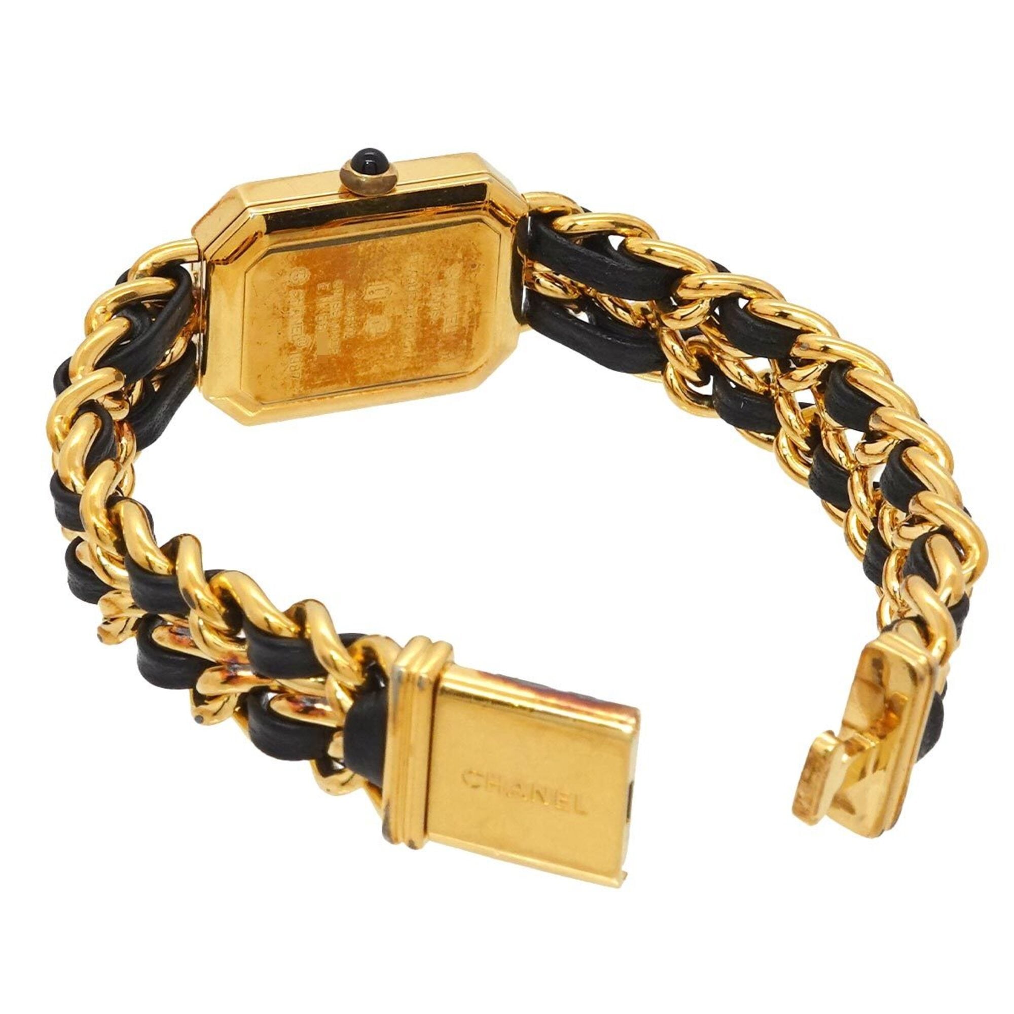 Chanel Premiere Large Size H0001 Wo Black Gold Quartz