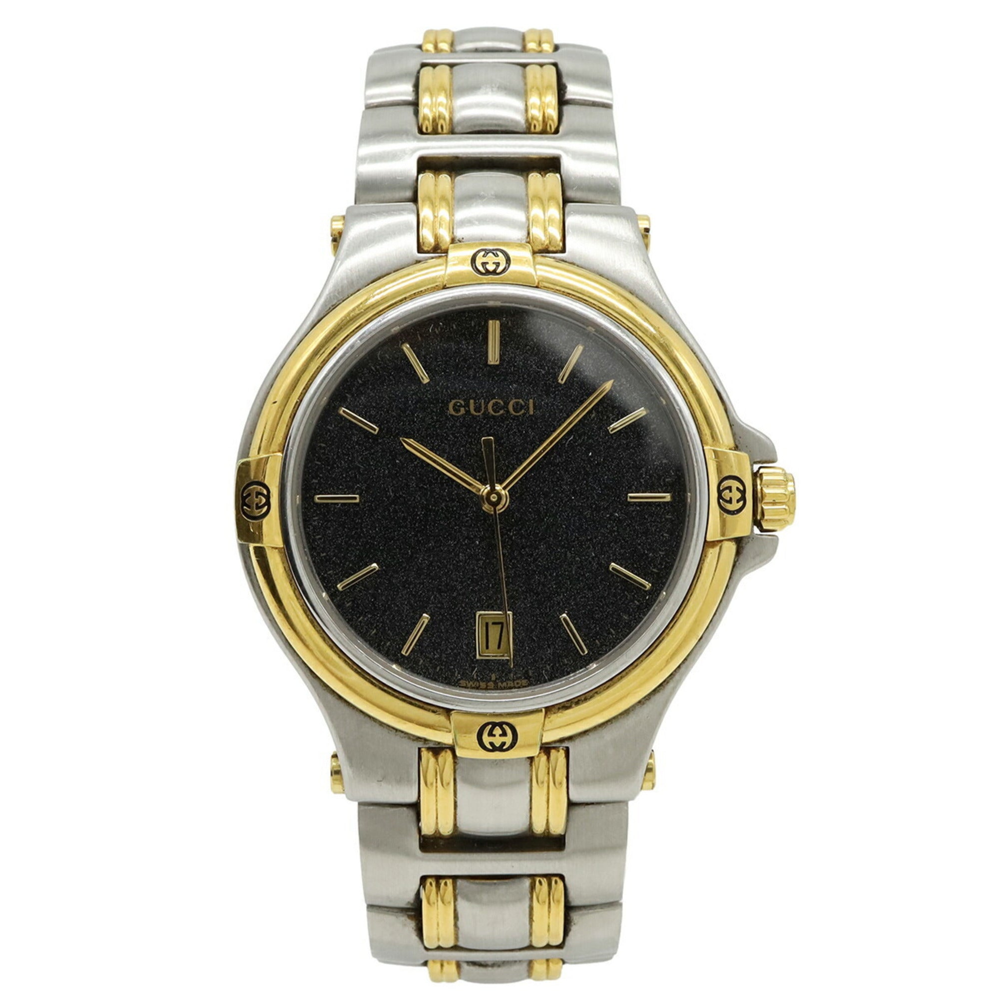 GUCCI Men's Quartz Watch 9040M, Black Dial, Date Display, Stainless Steel