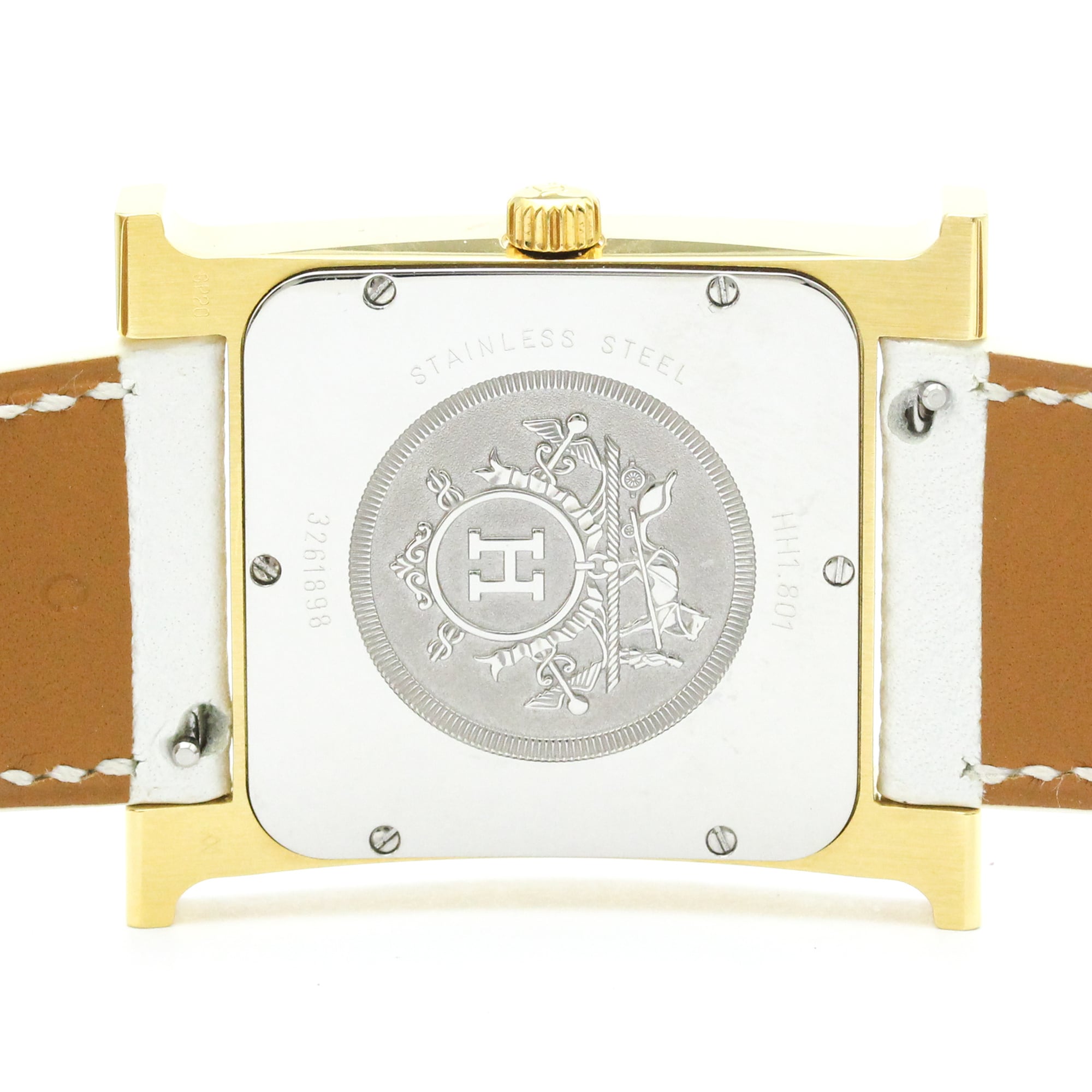 HERMES H Watch Gold Plated Leather Quartz Mens Watch HH1.801