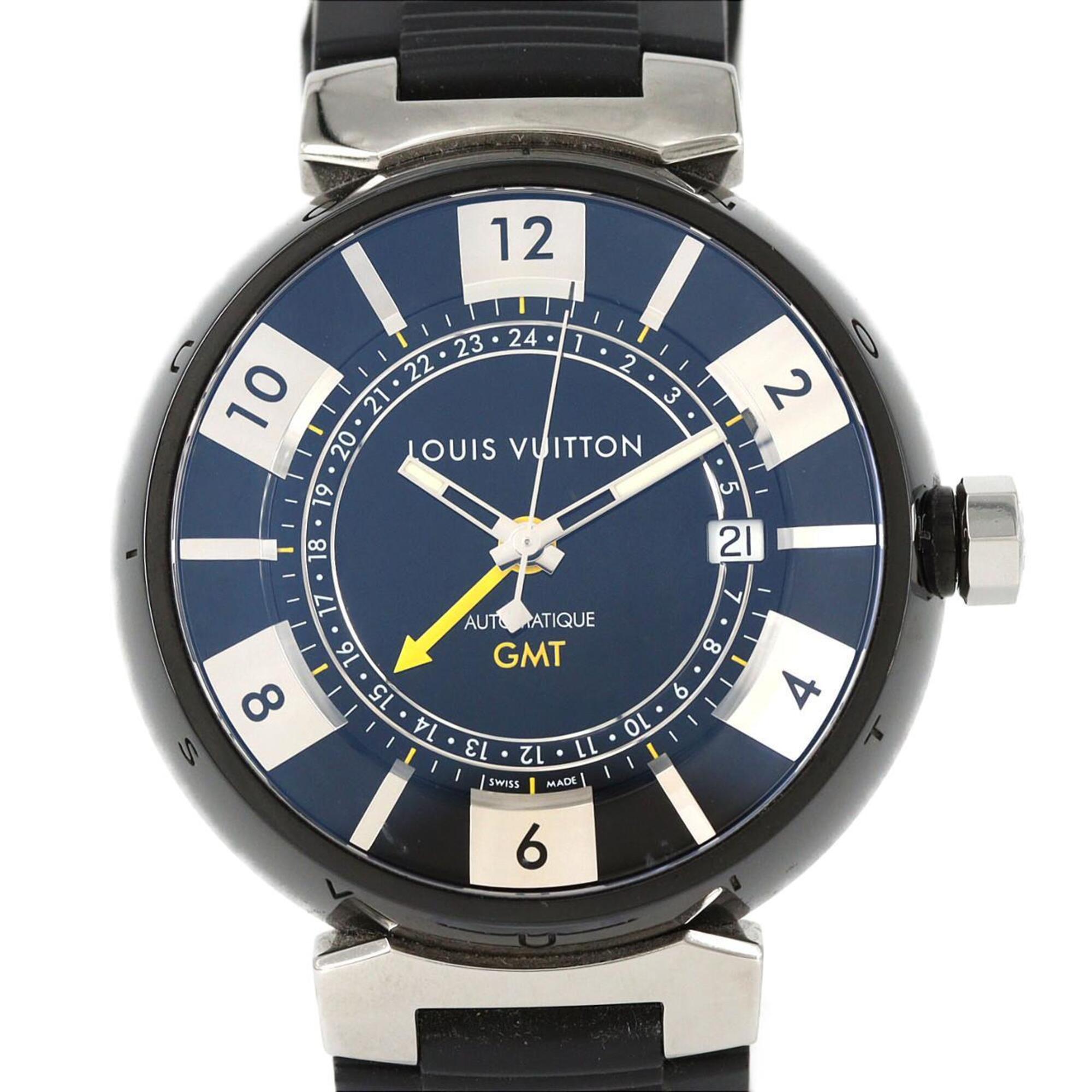 Louis Vuitton Tambour in Black GMT Q113K SS Automatic Watch