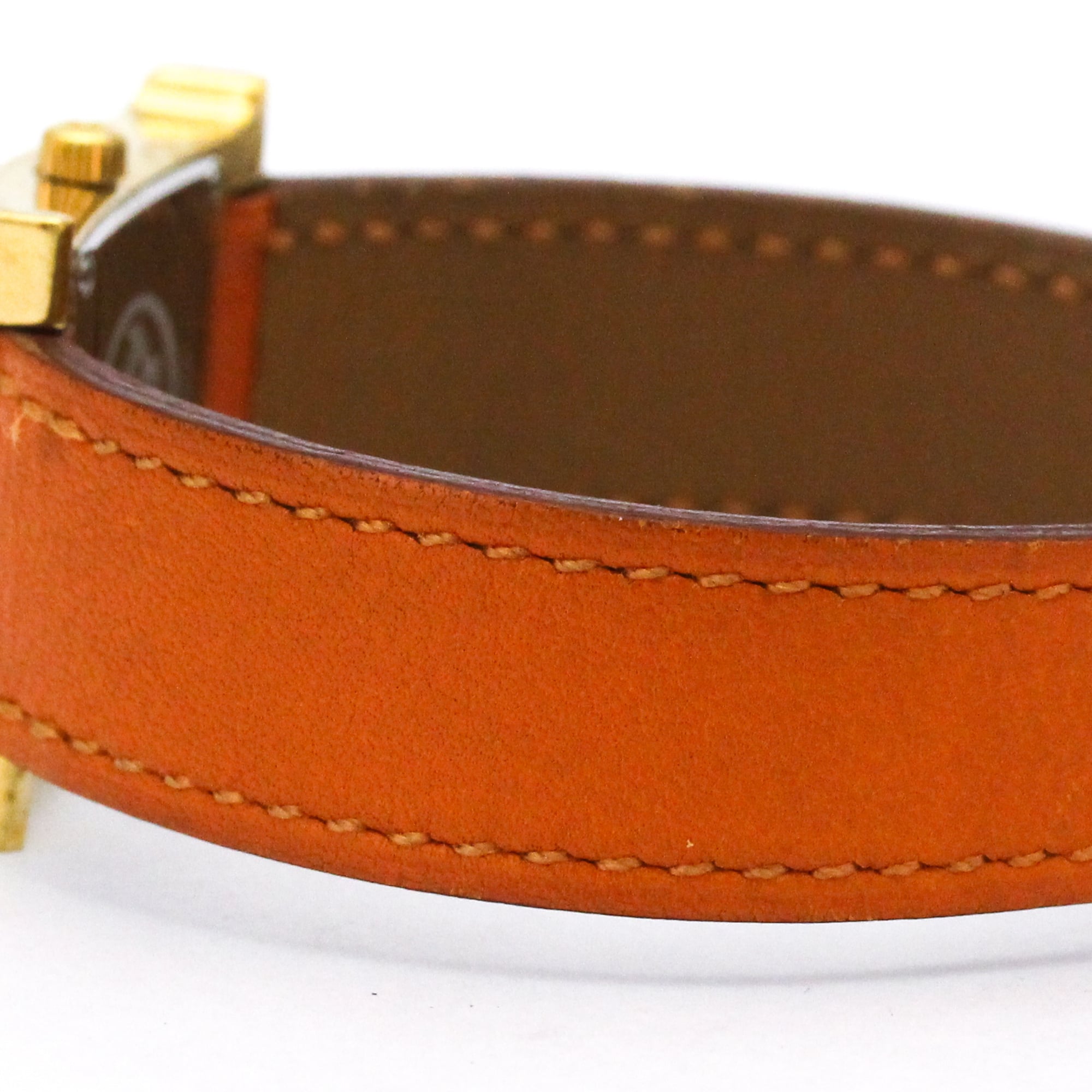 HERMES H Watch Gold Plated Leather Quartz Ladies Watch HH1.201