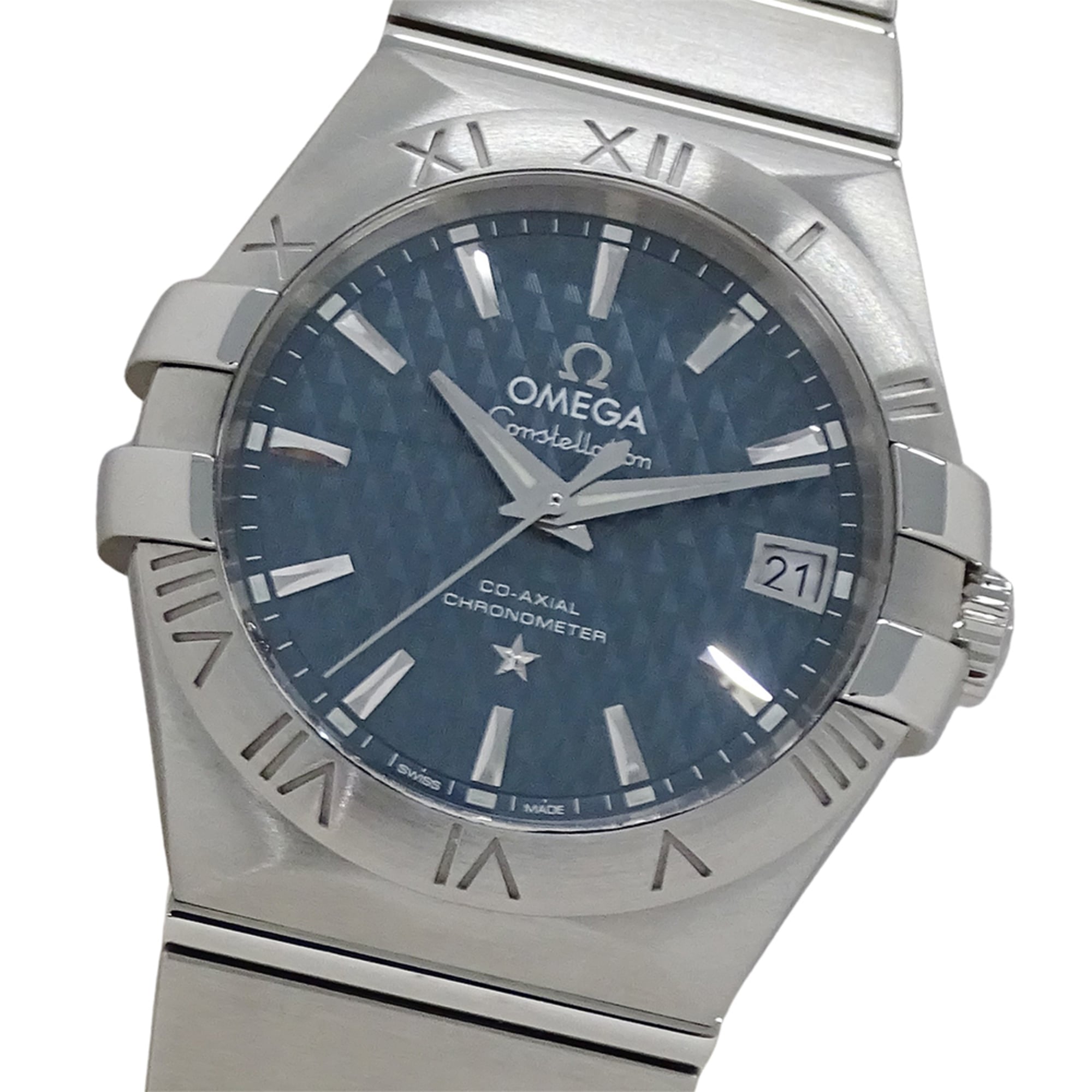 OMEGA Constellation 123.10.35.20.002 Men's Co-Axial Date Automatic Watch in Stainless Steel with Silver and Blue Back, Polished