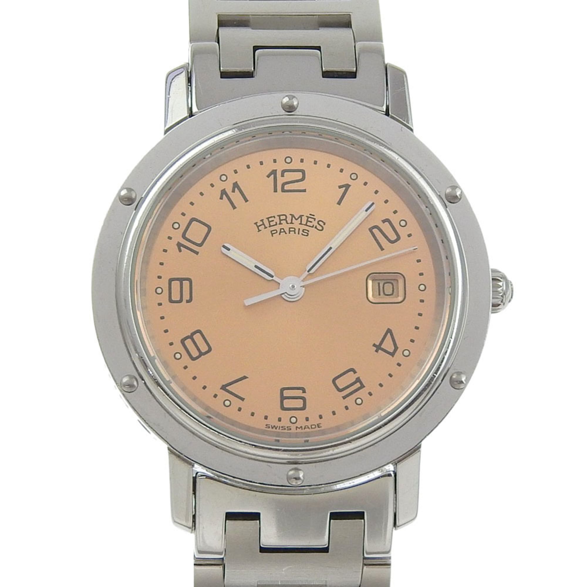 HermÃ¨s Clipper Watch CL4.410, Stainless Steel Quartz Analog Display, Pink Dial, Boys