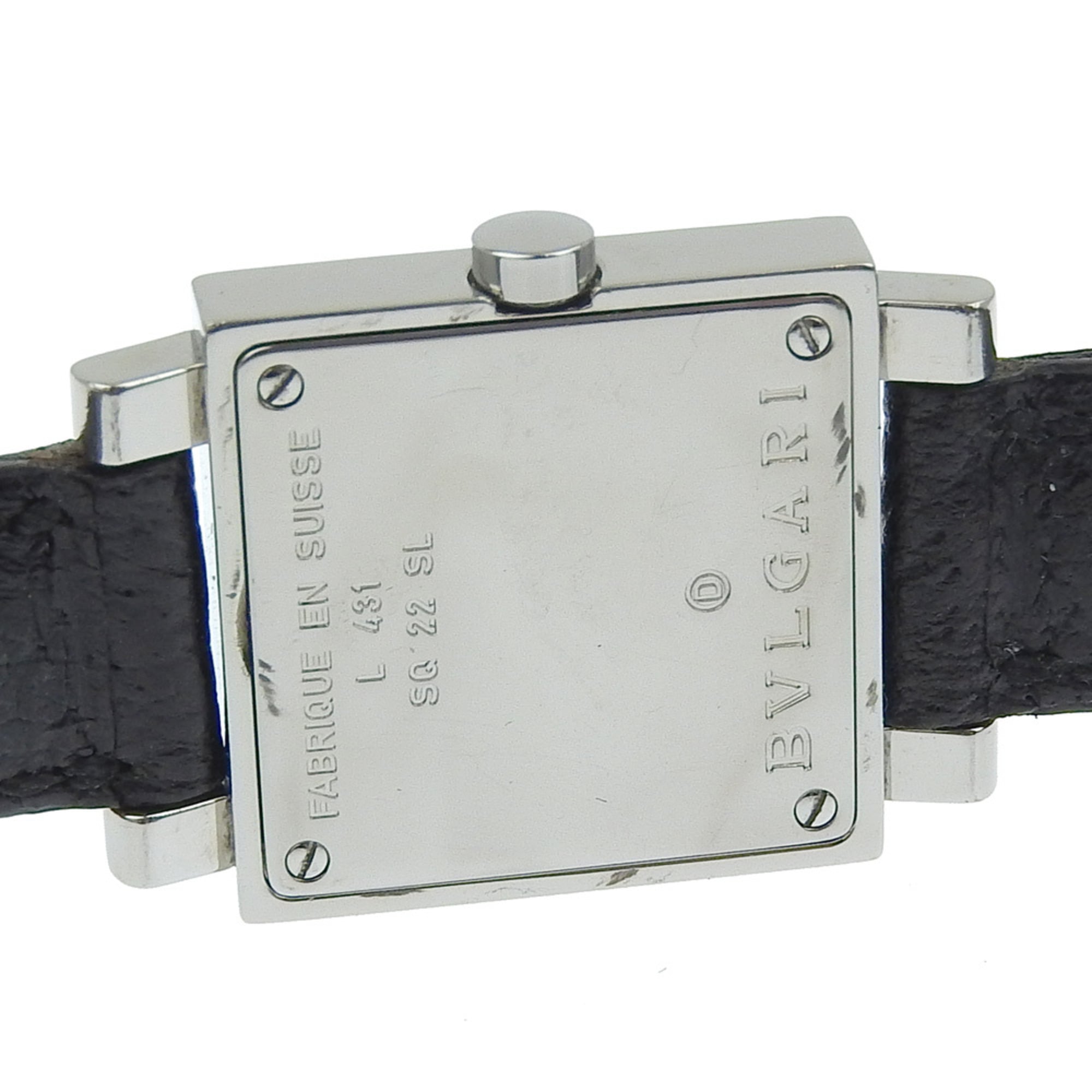 BVLGARI Quadrado SQ22SL dameshorloge, roestvrij staal en leer, quartz uurwerk, analoge wijzerplaat, zwarte wijzerplaat