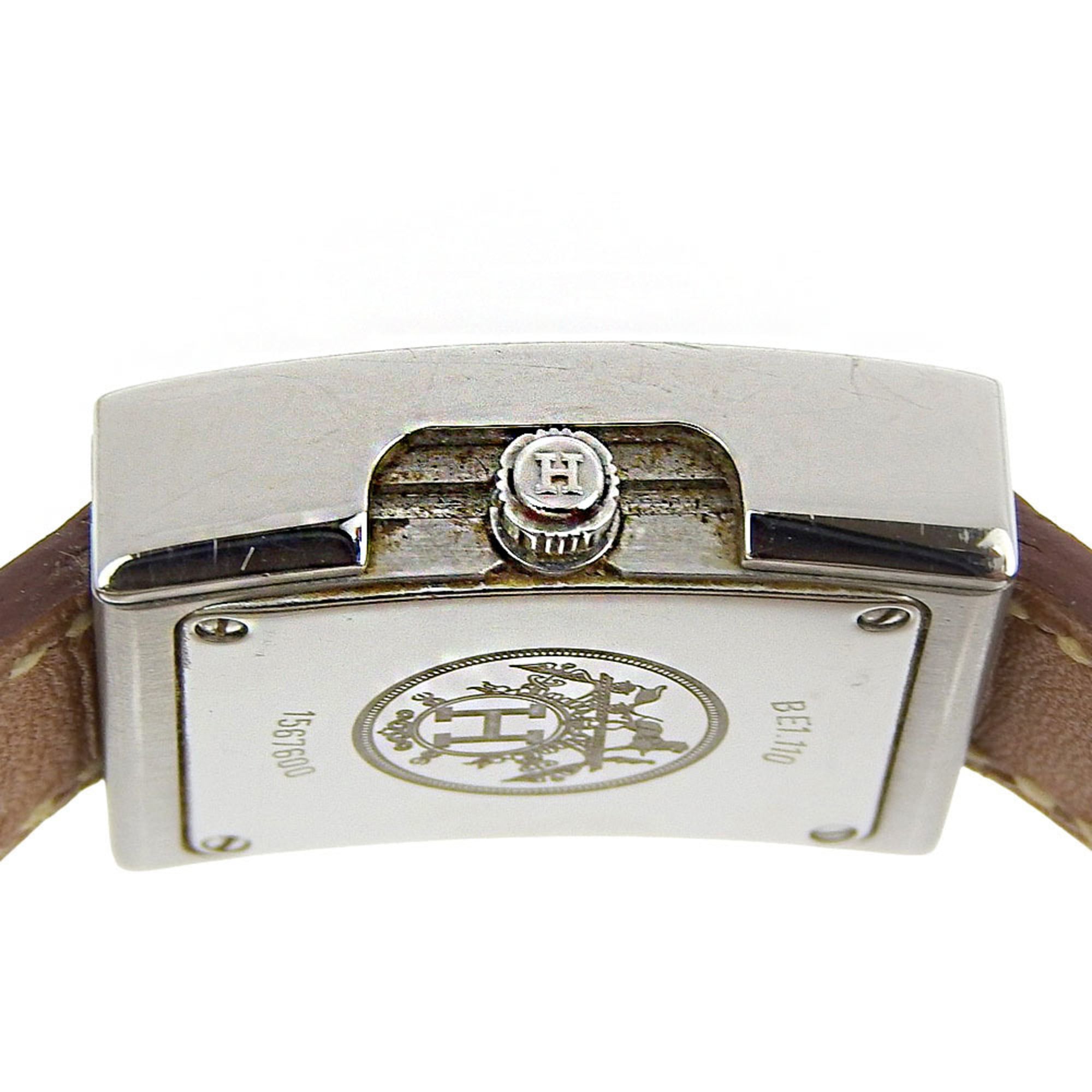 Hermès BE1.110 dameshorloge met roestvrijstalen en leren band, 2002, quartz uurwerk, analoge wijzerplaat, witte wijzerplaat