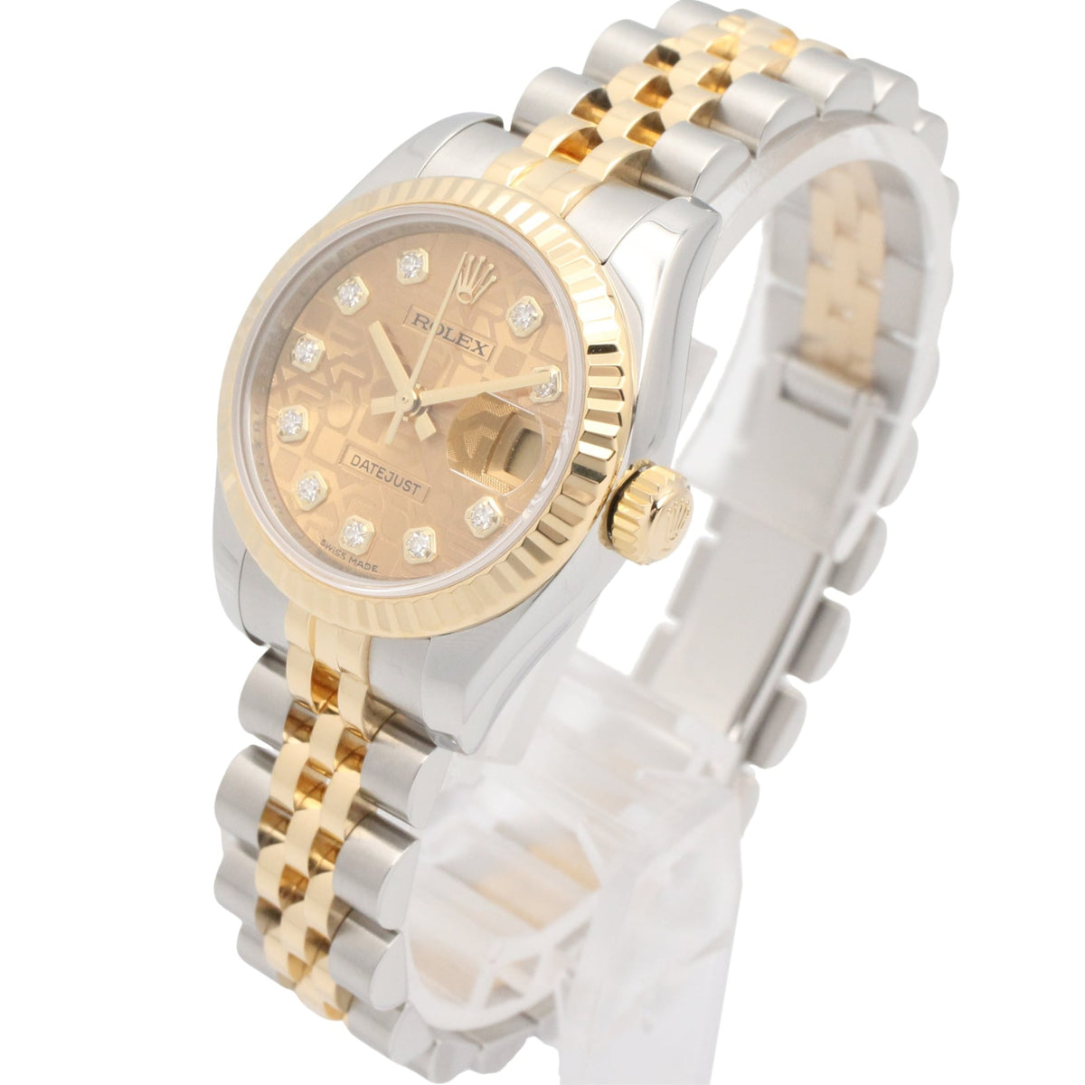 Rolex Datejust 10P Diamond 179173G Champagne, Gold Dial 26mm Watch