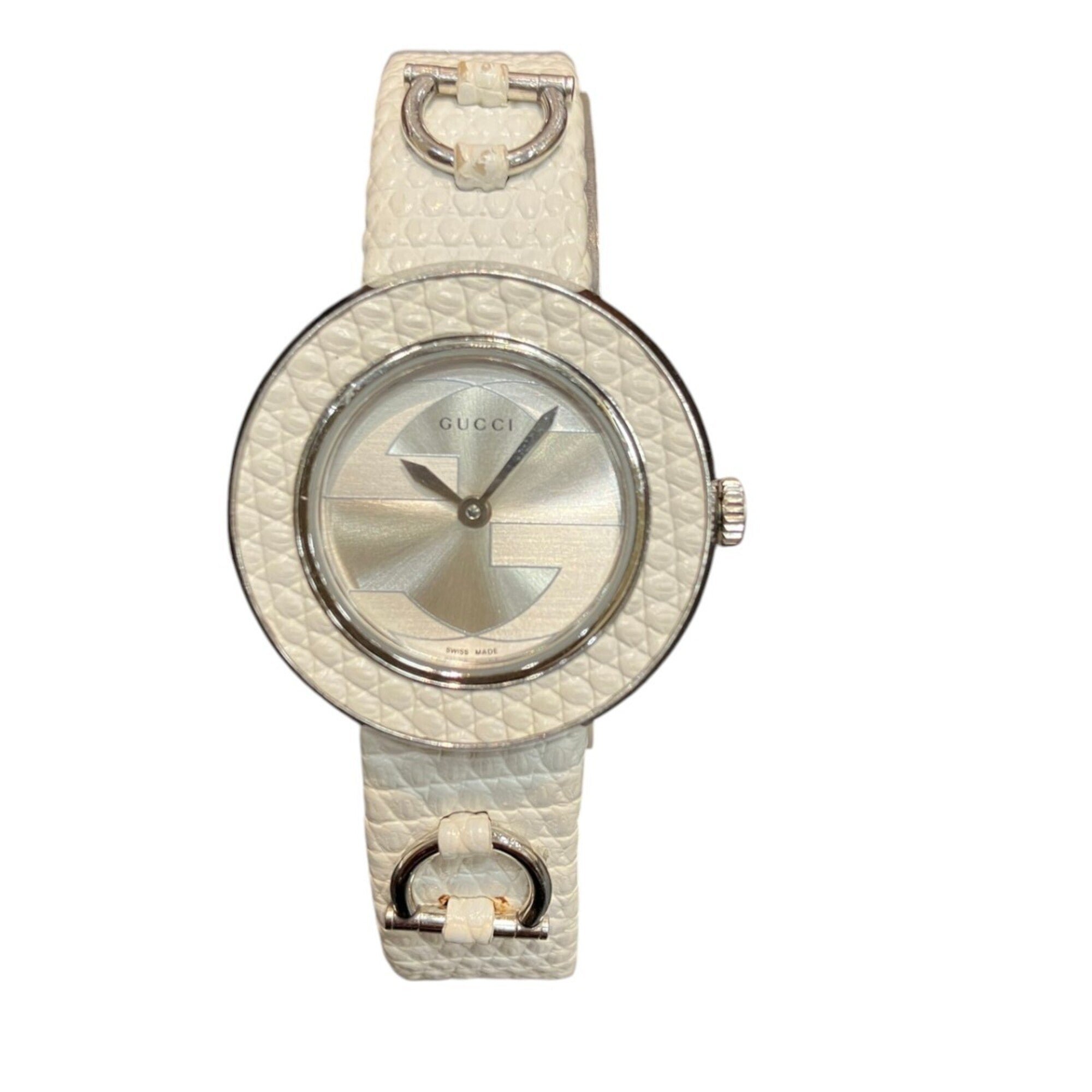 Gucci Horsebit watch, total weight 24.6g, stainless steel, genuine leather strap, quartz movement, white mother-of-pearl dial, 129.5