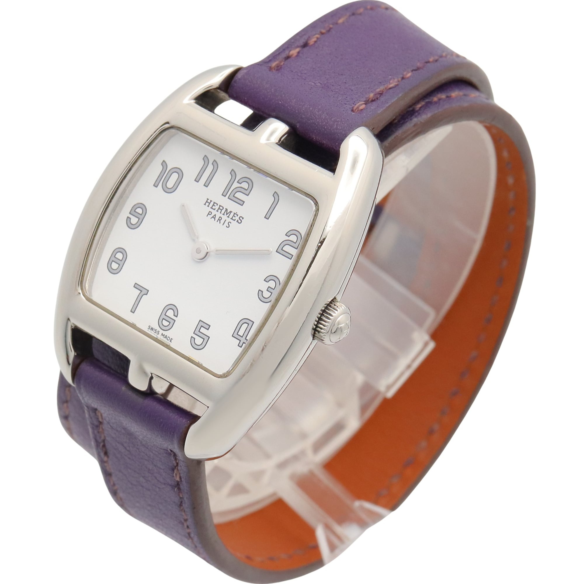 Hermes Cape Cod Tonneau Double Tour Watch, Stainless Steel, Leather Strap, Women's, White (CT1.210)