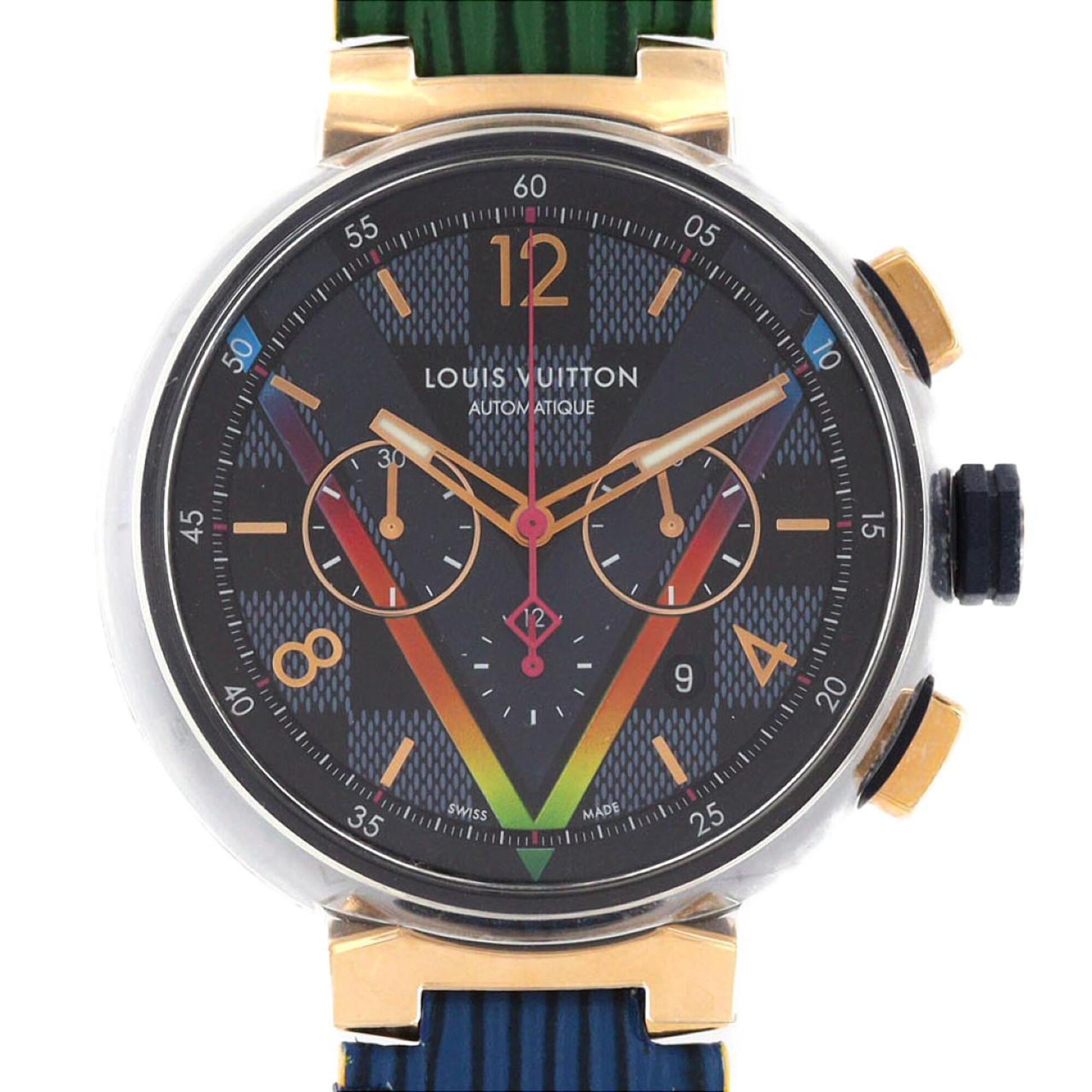 Louis Vuitton Tambour Chrono Damier Cobalt V Rainbow PVDxPG LIMITED QA129 SSxPG Automatic