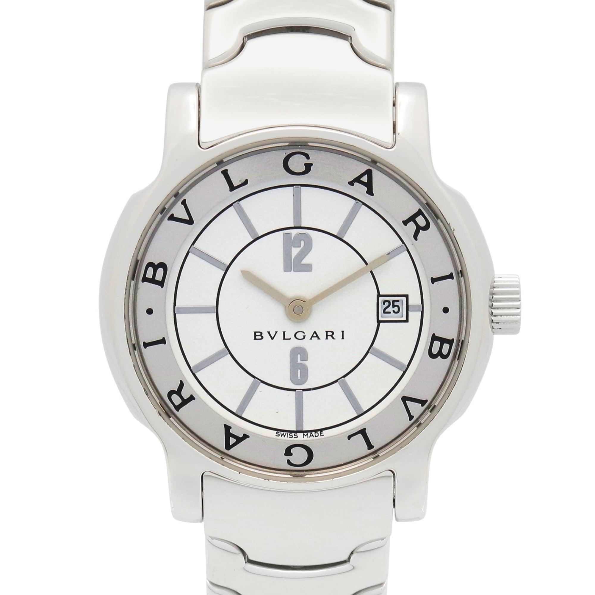 Bulgari BVLGARI Solo Tempo Watch, Stainless Steel, Women's, White (ST29S)