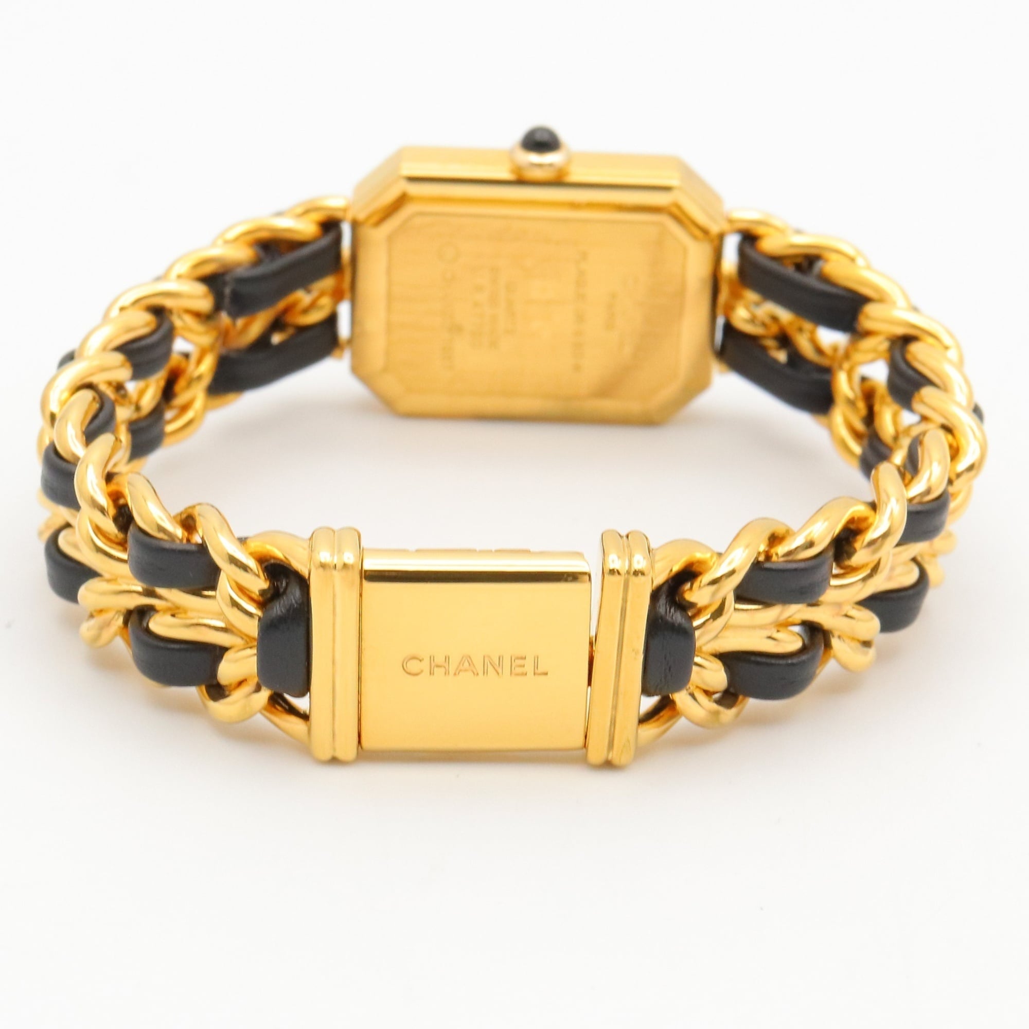 Montre Chanel CHANEL Première M, cuir plaqué or, pour femme, Noir, H0001