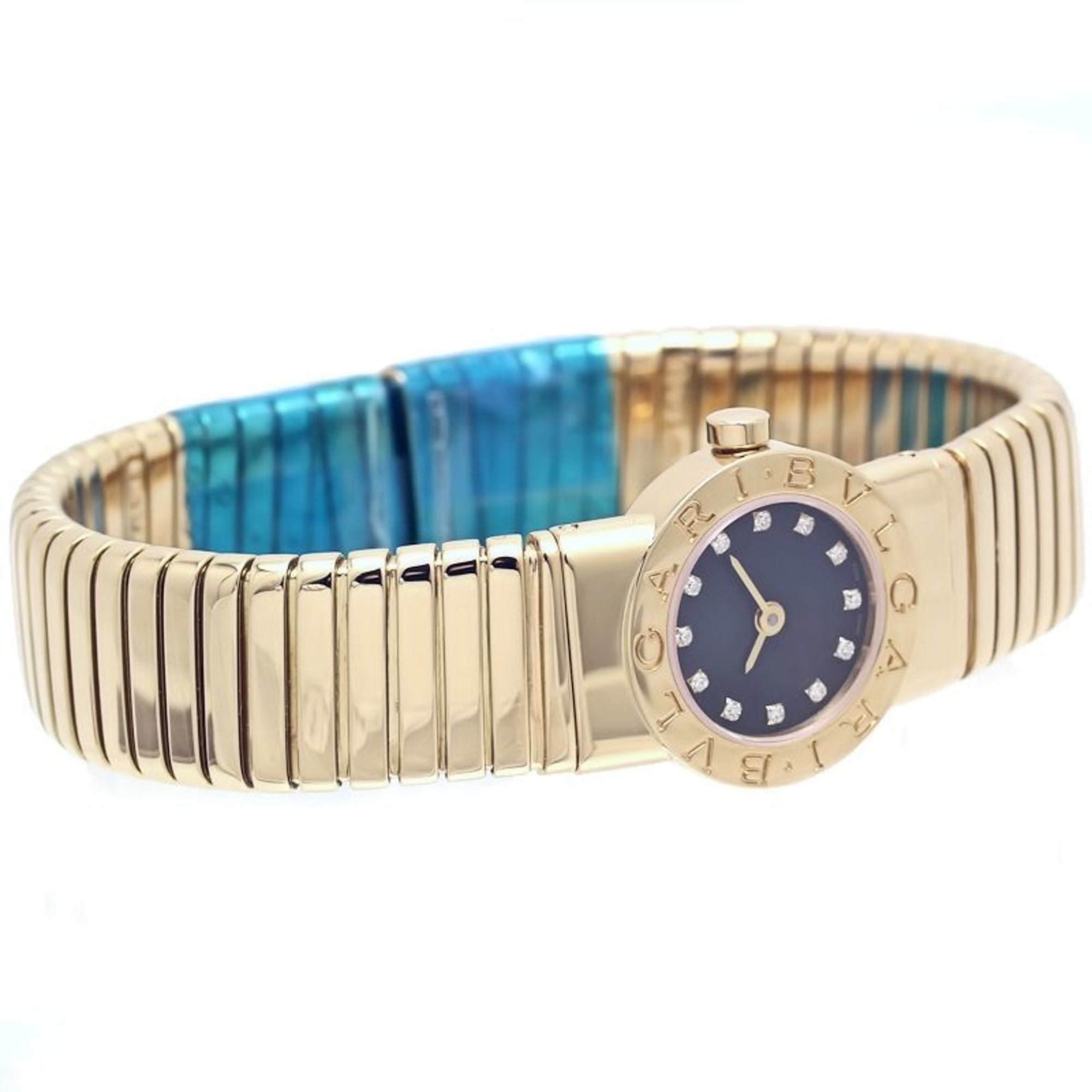 BVLGARI Tubogas 12P diamanten horloge BB192TY 12 BB192TG dames 18KYG 40263