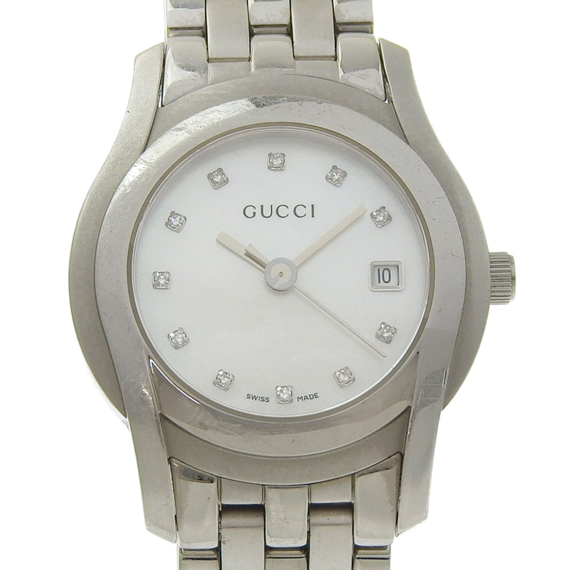 Gucci 5500L Stainless Steel Quartz Analog Watch with White Mother-of-P