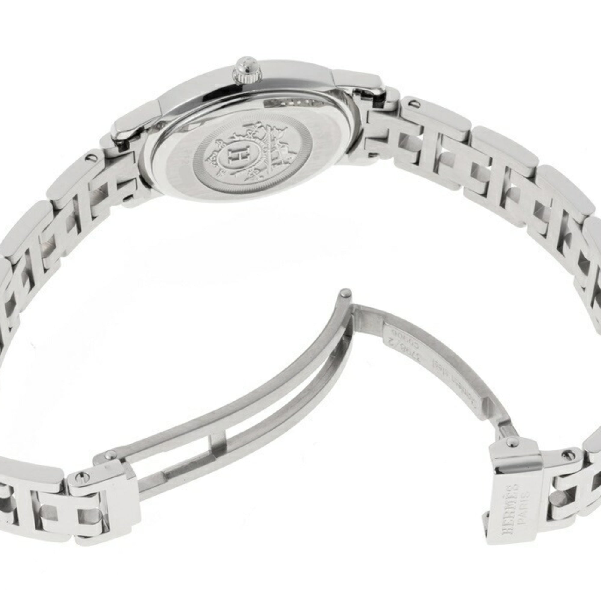 Hermès Clipper Ovale en nacre CO1.230, 12 pierres, lunette sertie de diamants, boîtier Rose mouvement Quartz