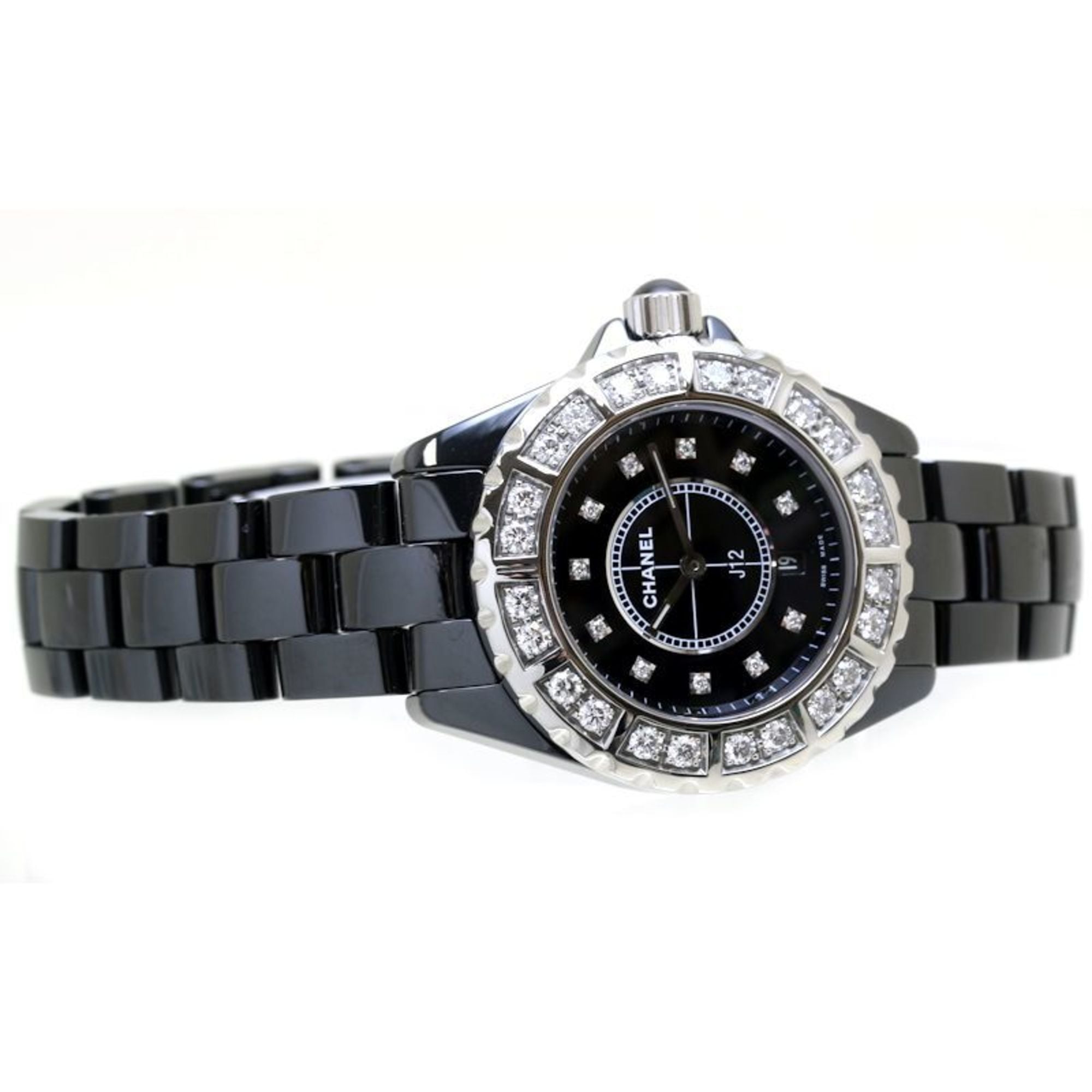 CHANEL J12 Bezel Diamond H2427 Zwart keramiek x roestvrij staal dameshorloge 39763