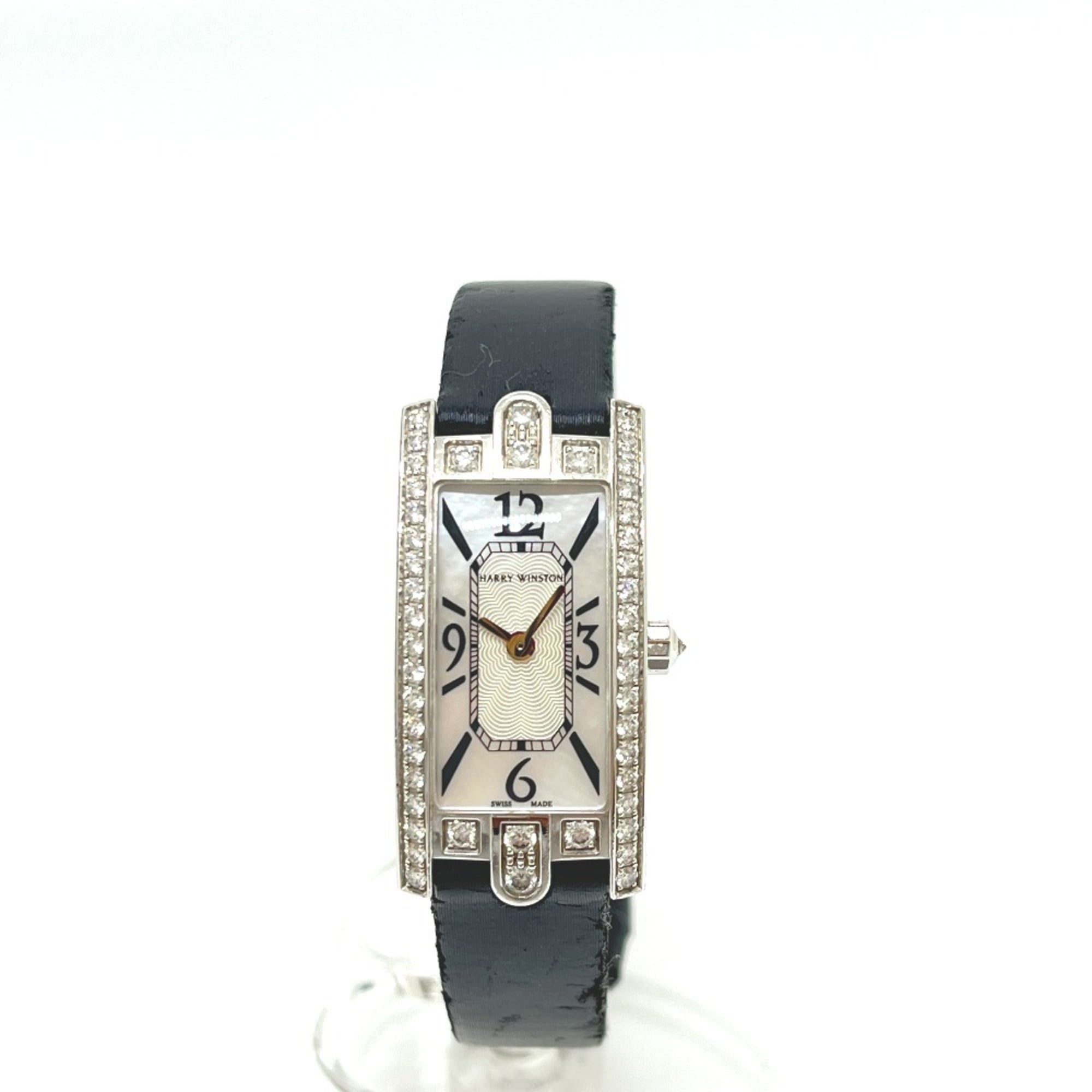 HARRY WINSTON Avenue C Mini Watch (AVCQHM16WW024) with Genuine Diamonds, Shell, and Quartz Movement, 18KWG, Women's, Silver