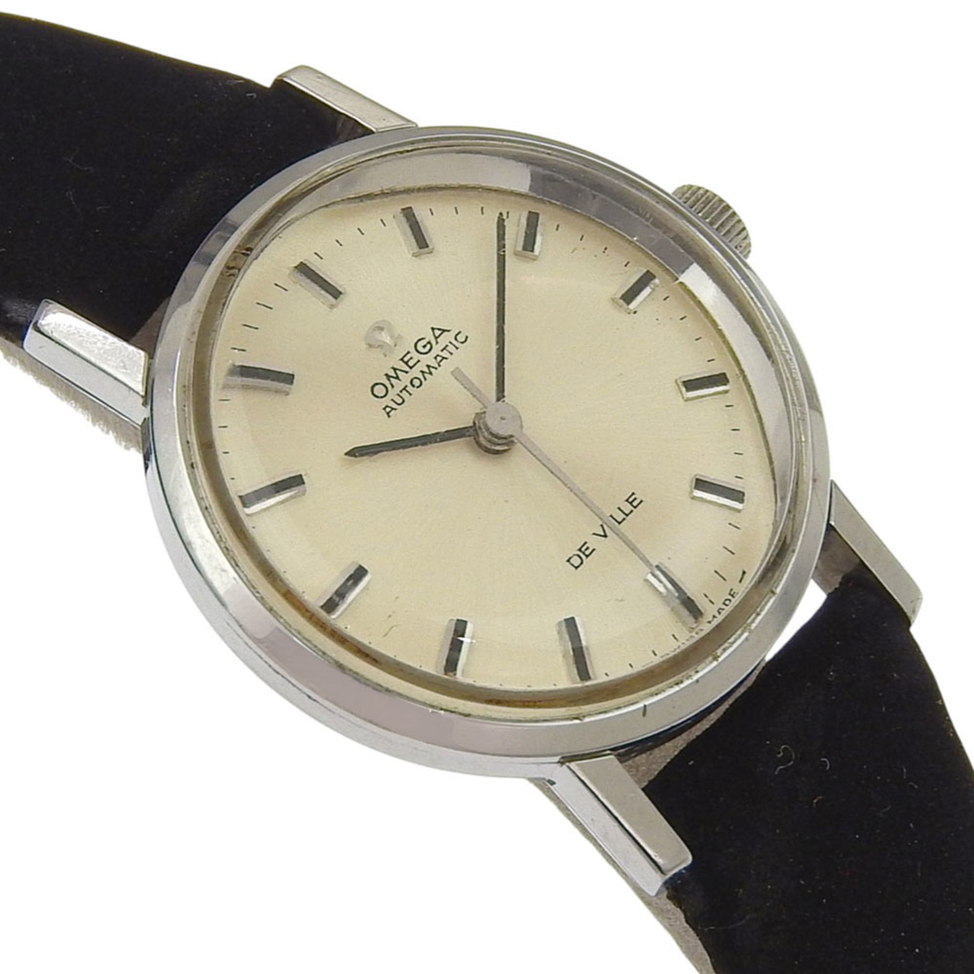 Omega De Ville 565.005 dameshorloge - roestvrij staal met leren band, zilver, automatisch uurwerk, analoog, zilveren wijzerplaat