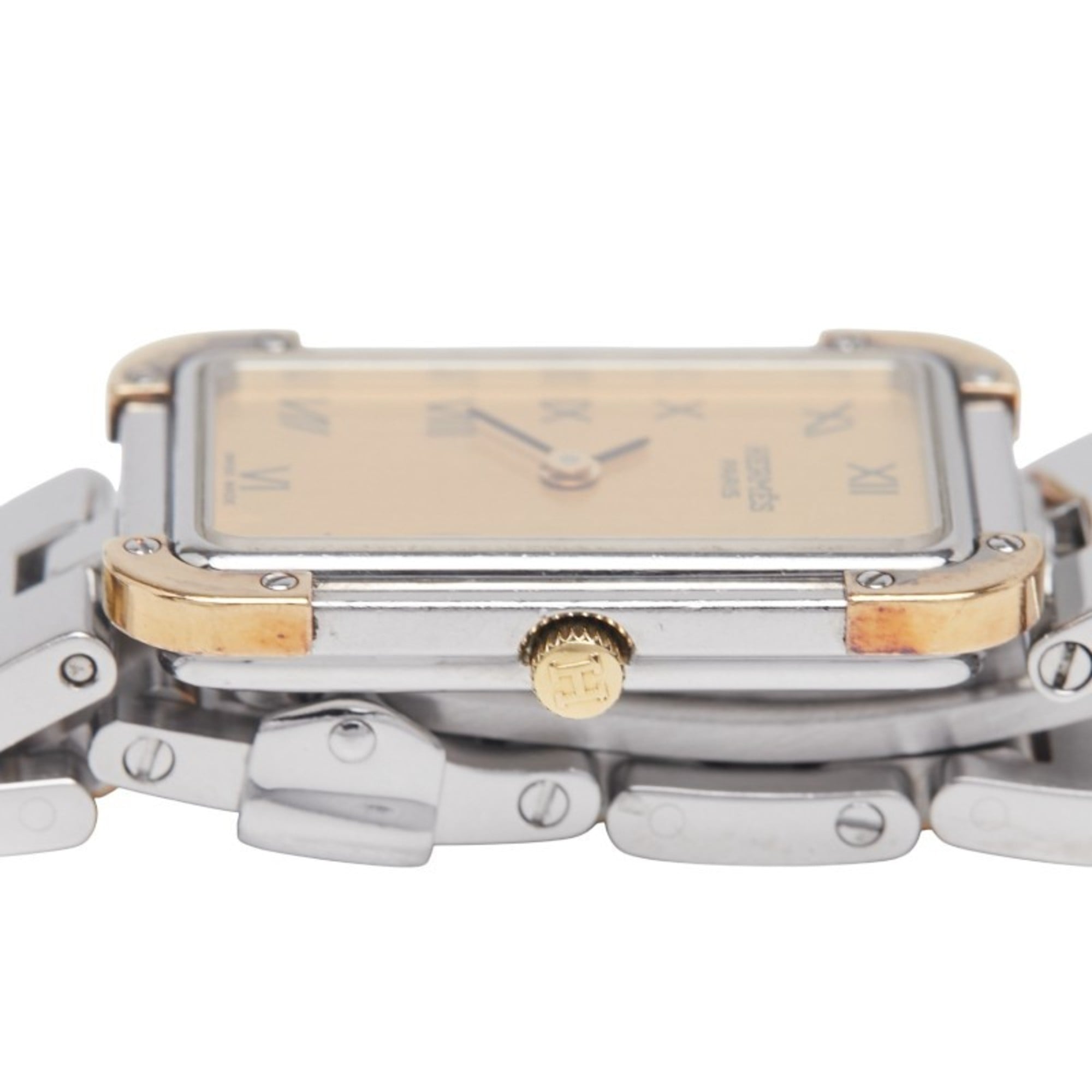 Hermès Cloiseur Uhr CR1.220 Quarz goldenes Zifferblatt, vergoldeter Edelstahl, Damenuhr HERMES