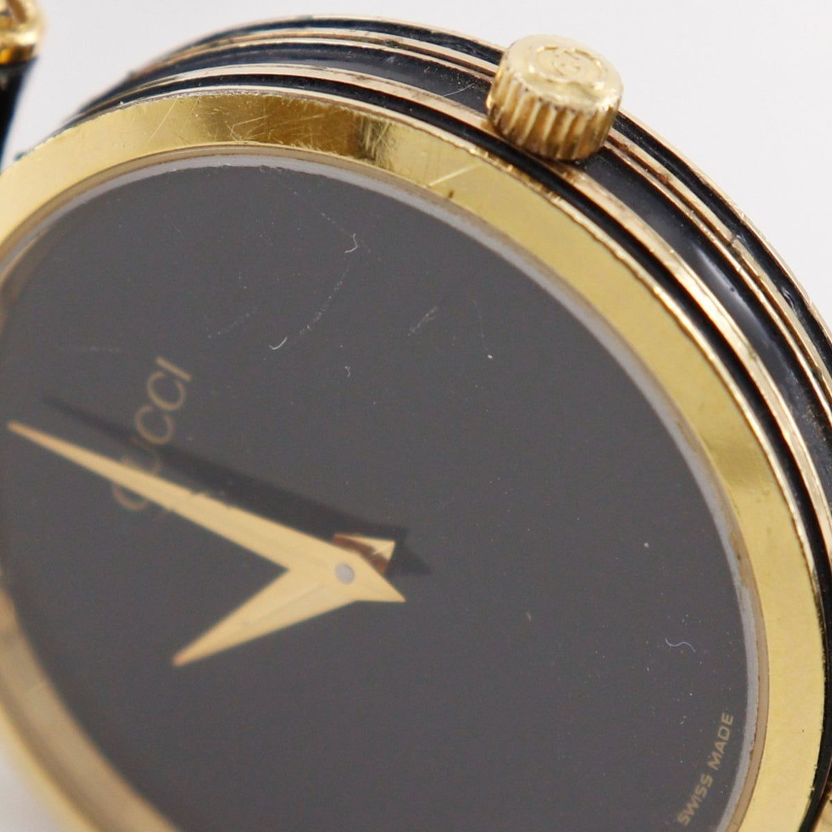Gucci Sherry Line Watch, Gold Plated, Quartz, Analog, Black Dial, Men's