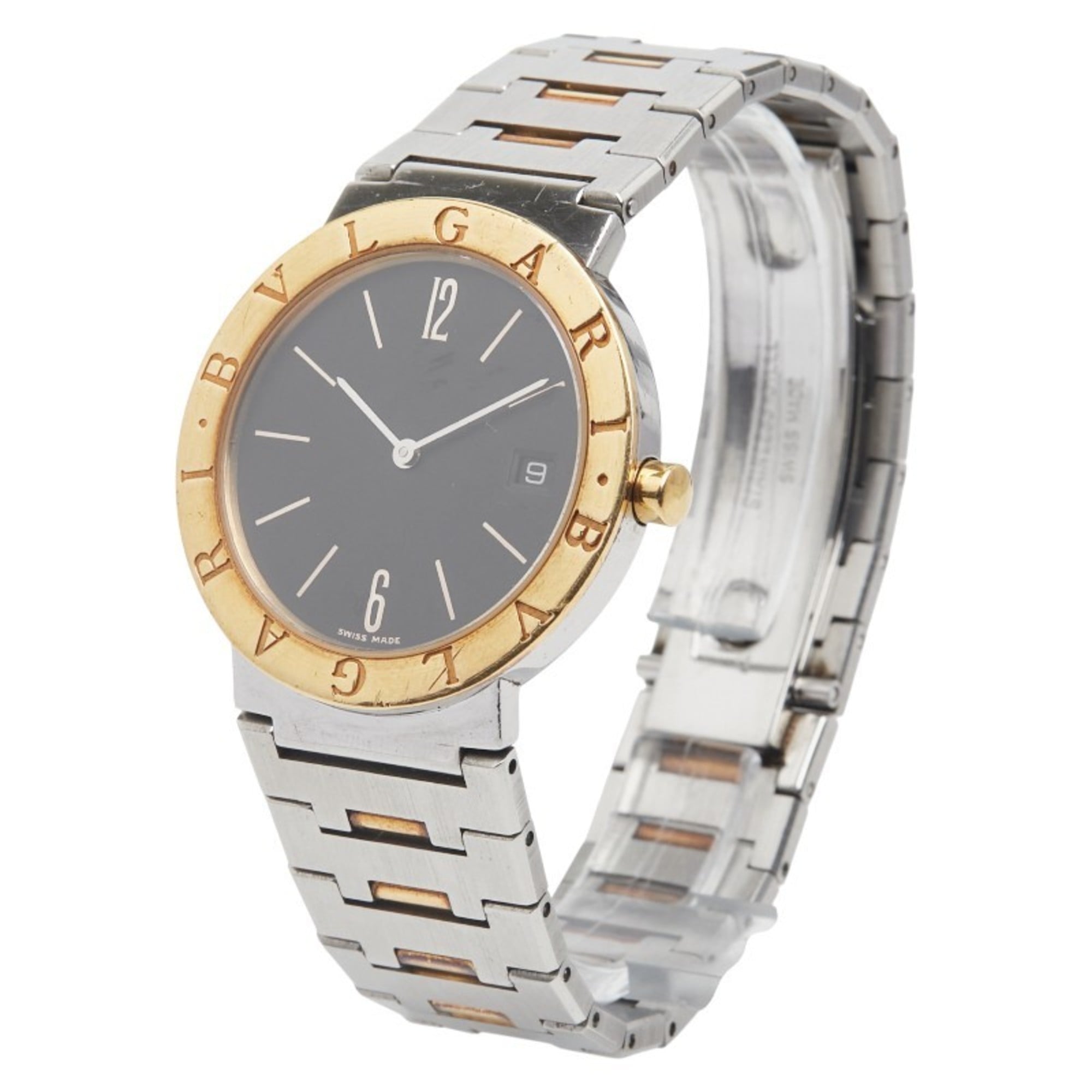 BVLGARI Men's Watch BB33SGD Quartz Black Dial Stainless Steel Yellow Gold Two-Tone