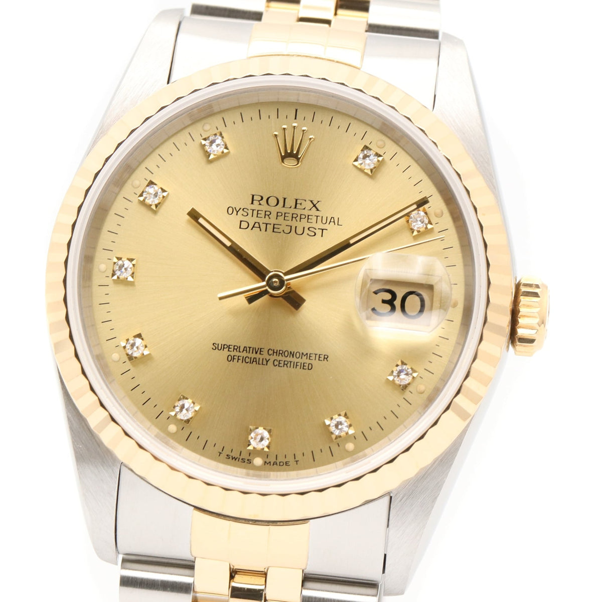 Rolex Datejust 10P Diamond 16233G Champagne, Gold Dial 36mm Watch