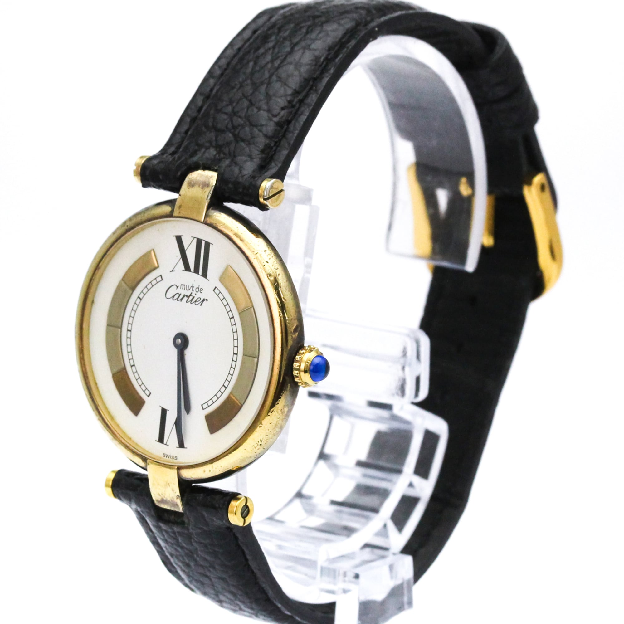 CARTIER Must Vendome Gold Plated Leather Quartz Unisex Watch 590003