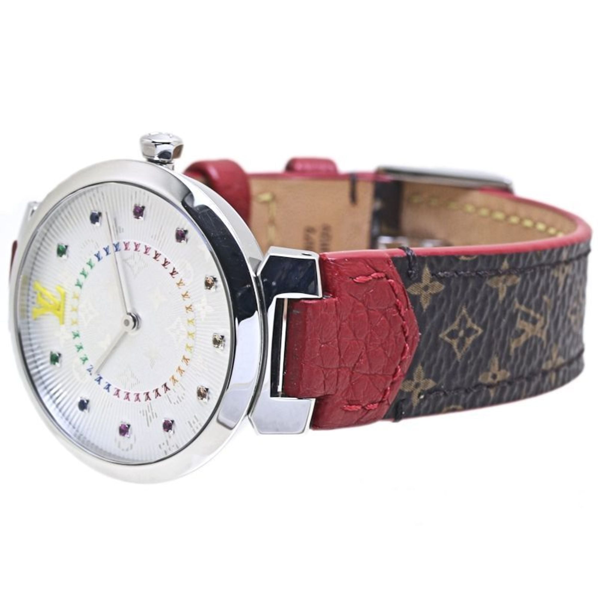 LOUIS VUITTON Tambour MM Rainbow Colored Stones QA159Z Women's Watch 40091