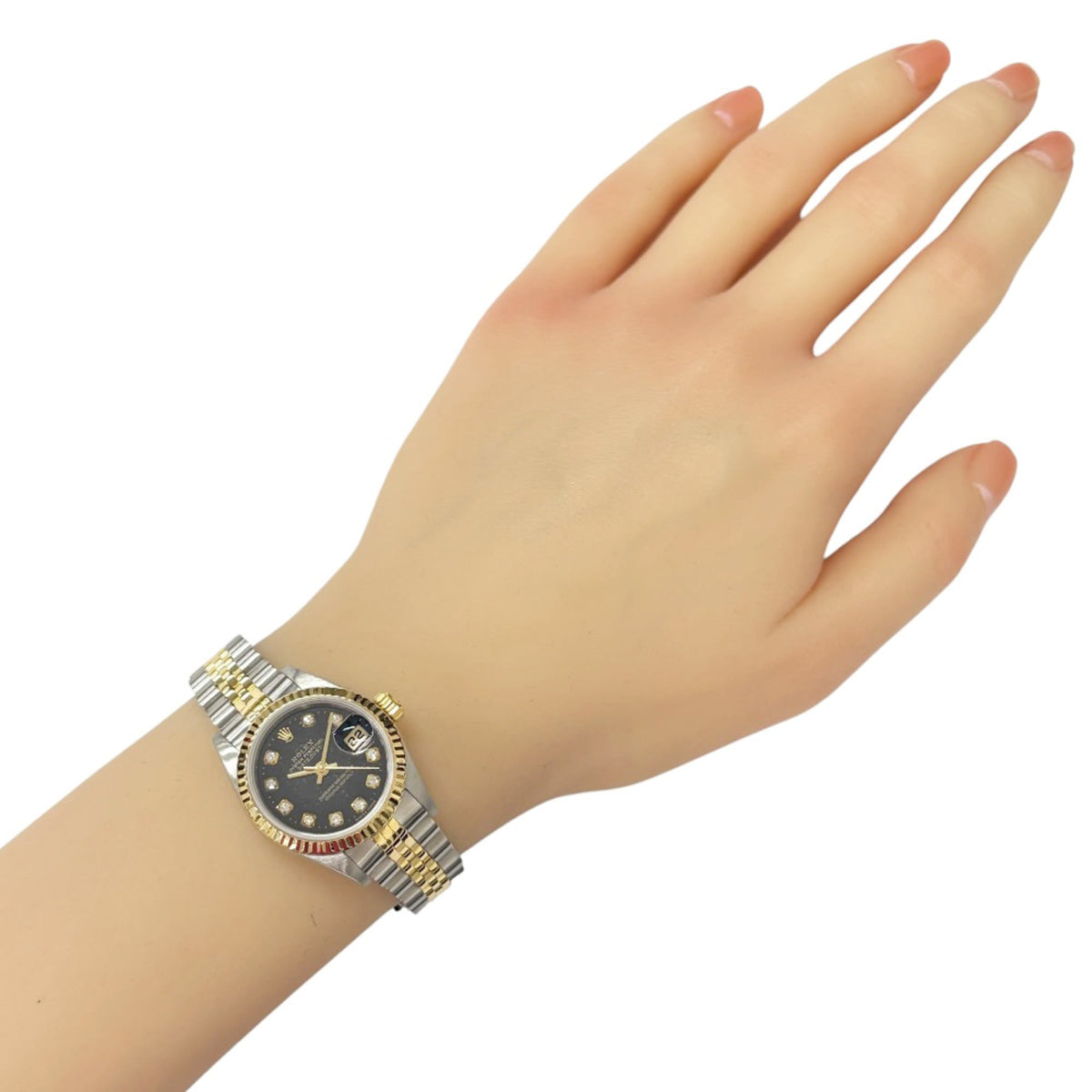 Rolex Datejust Oyster Perpetual 69173G met zwarte wijzerplaat, 26 mm