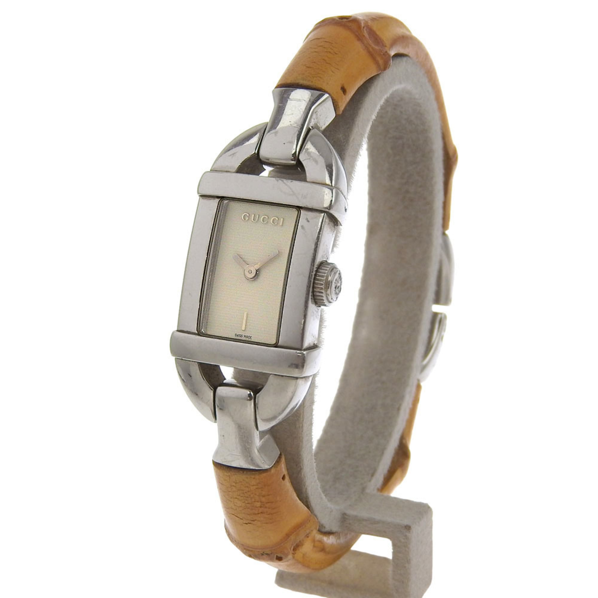 Gucci 6800L Stainless Steel and Bamboo Quartz Watch with Analog Displa