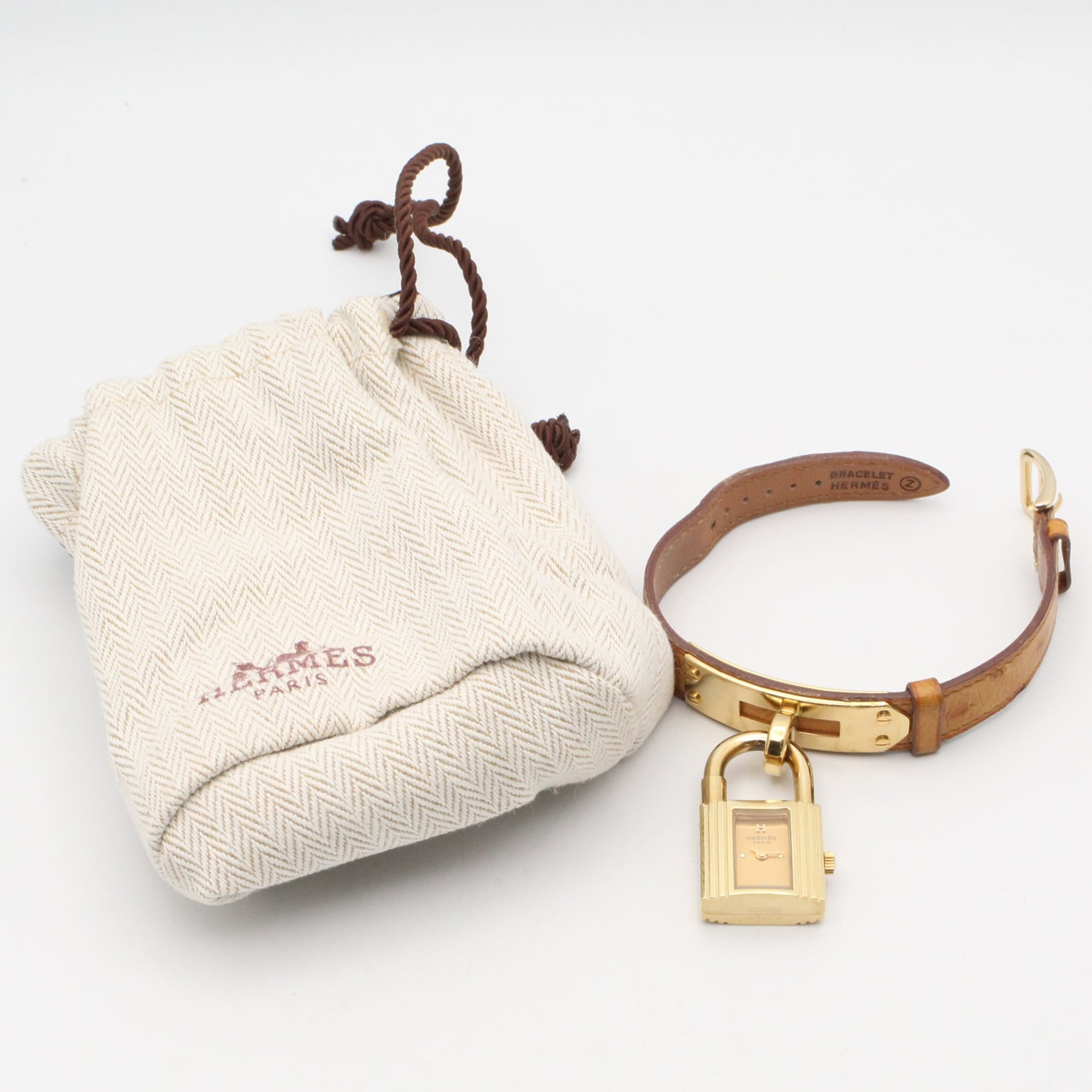 Hermes Kelly Gold Plated Leather Strap Ladies' Champagne Color KE1.201