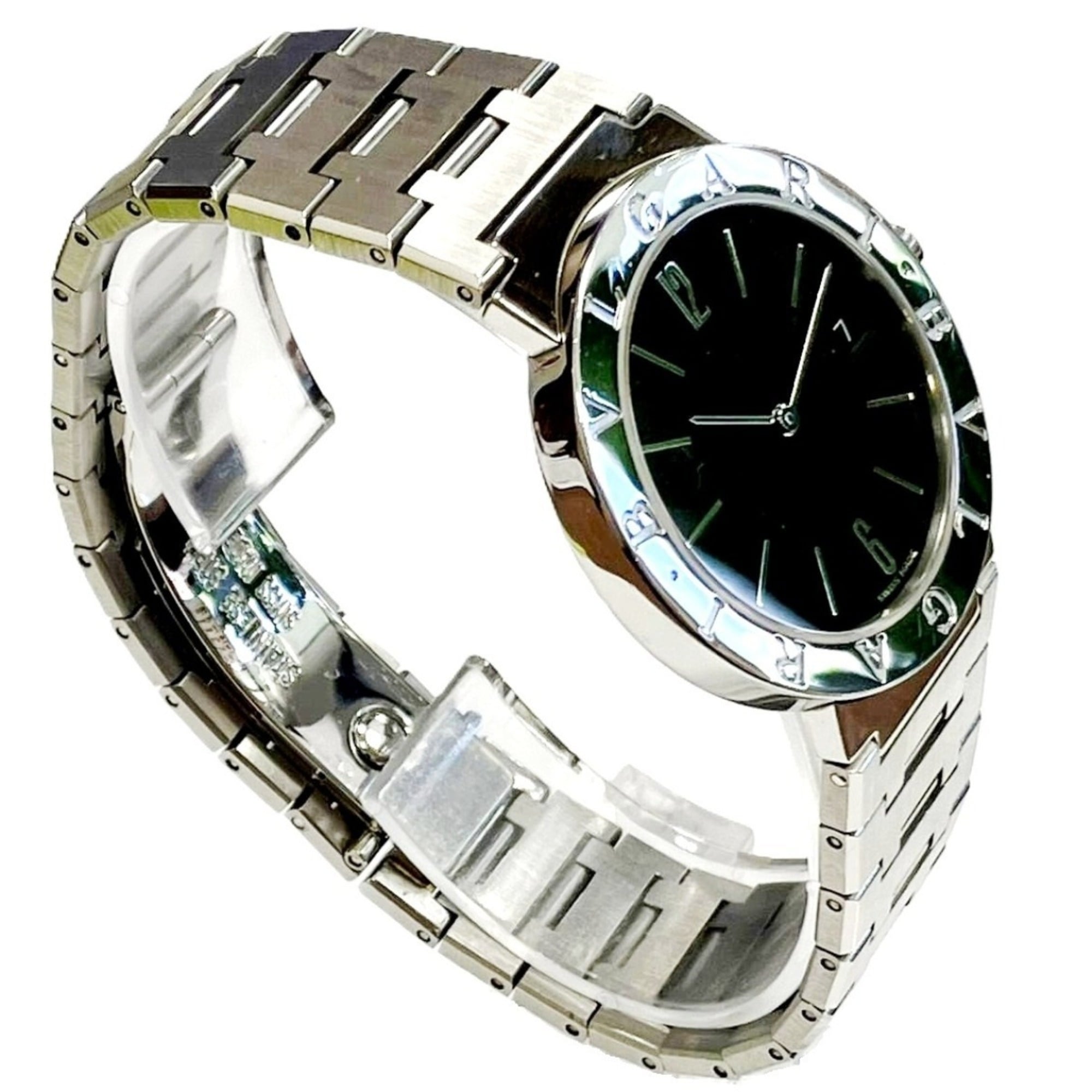 Bulgari watch, total weight 78.8g, stainless steel, quartz movement, black dial, BB33SSD