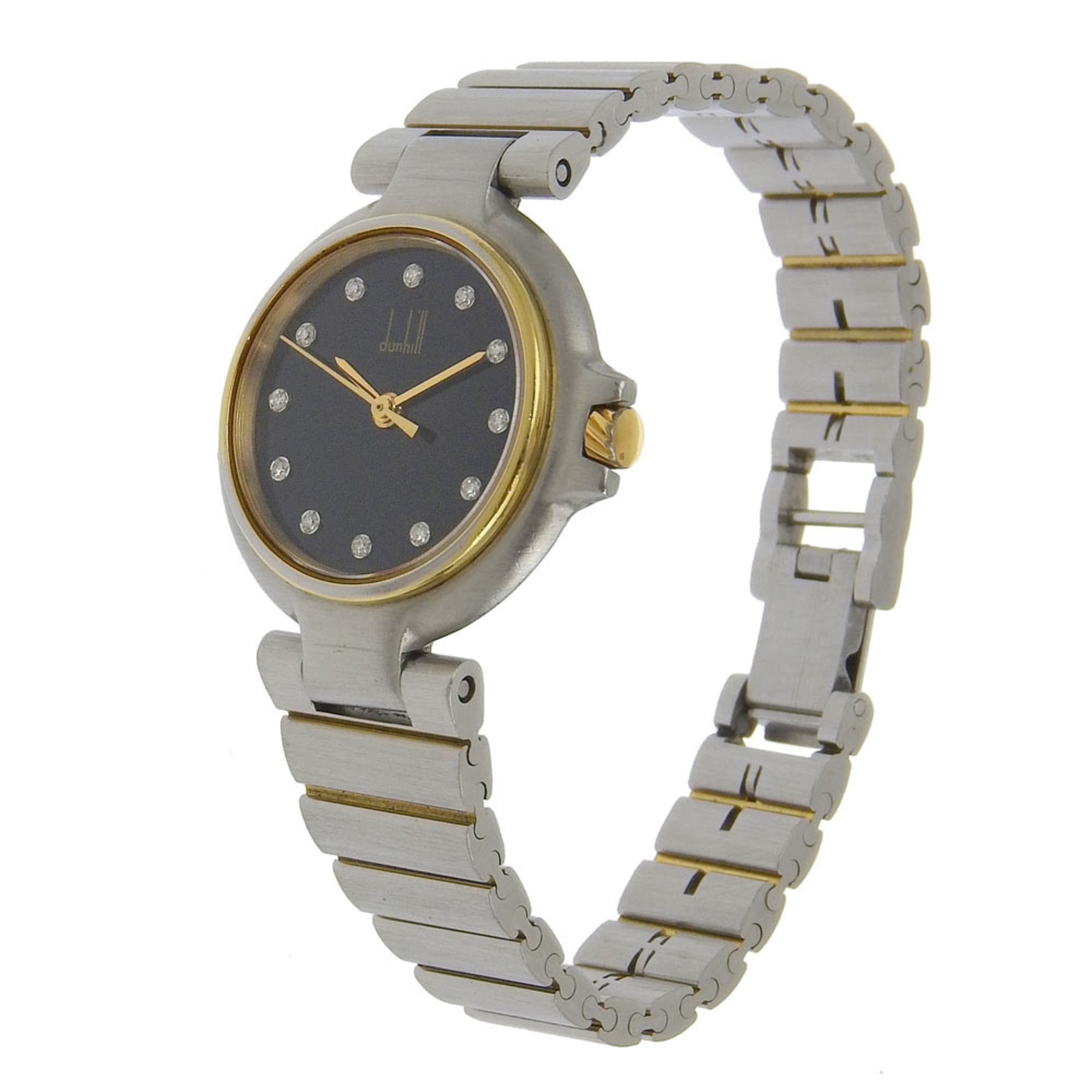 Dunhill Millennium Watch 12P Diamond Stainless Steel x Gold Plated Quartz Analog Display Black Dial Ladies