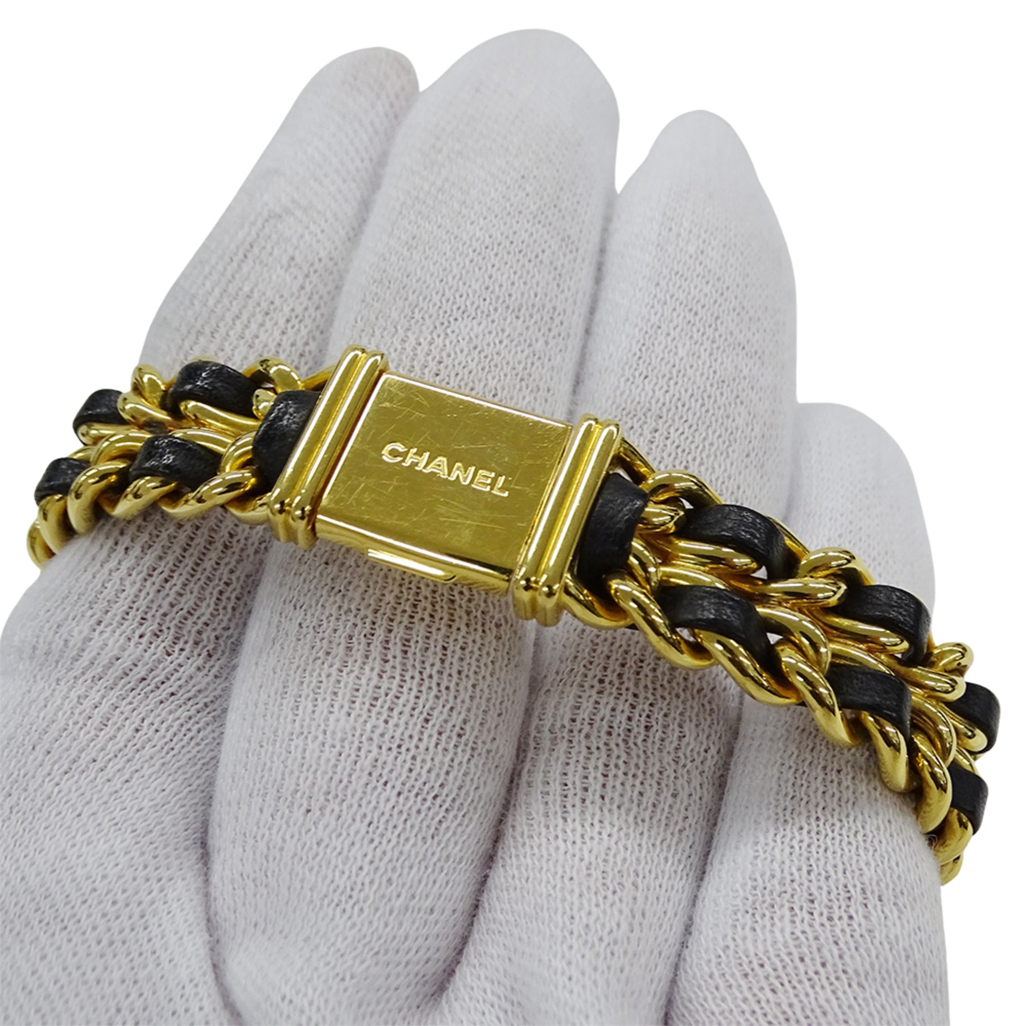 Chanel CHANEL Montre pour femme, modèle « Brand Premiere Quartz QZ GP, cuir, taille L, H0001Carré or Noir