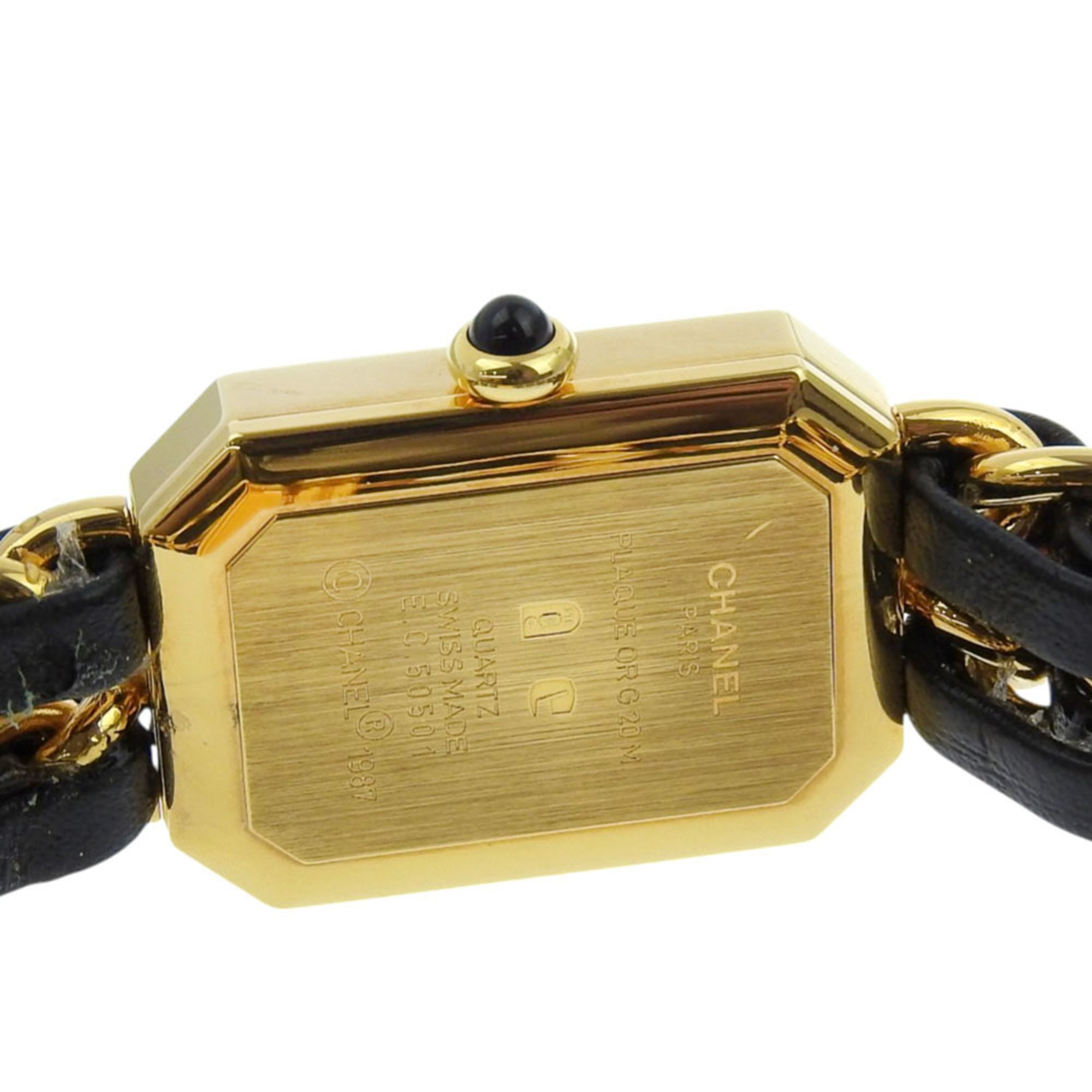CHANEL Premiere S-horloge H0001, verguld leer, quartz uurwerk, analoge wijzerplaat, zwarte wijzerplaat, dameshorloge