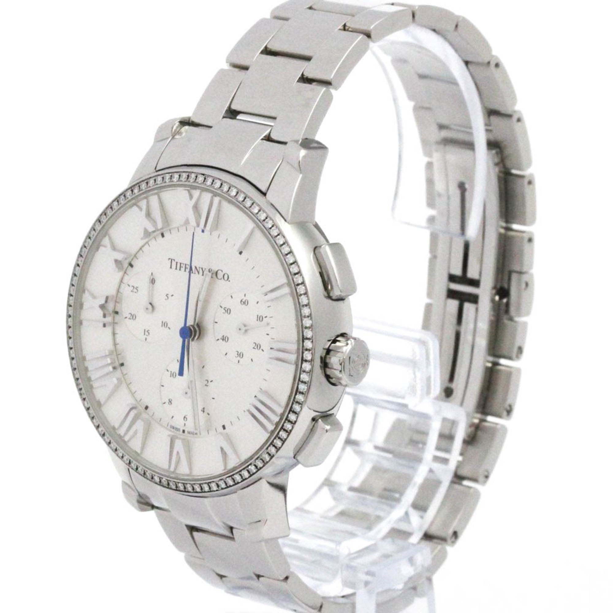TIFFANY Atlas Dome Diamond Steel Quartz Mens Watch 33989555 Polished