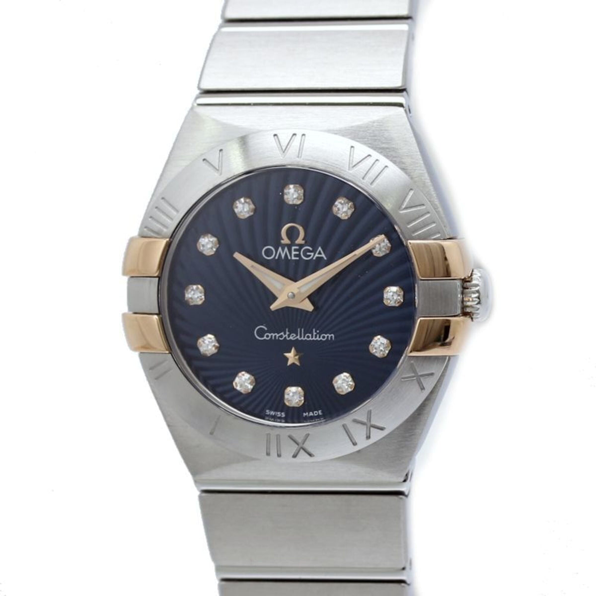 Omega Constellation Brushed 12P Diamond 123.20.24.60.53.002 Blue Dial 24mm Watch