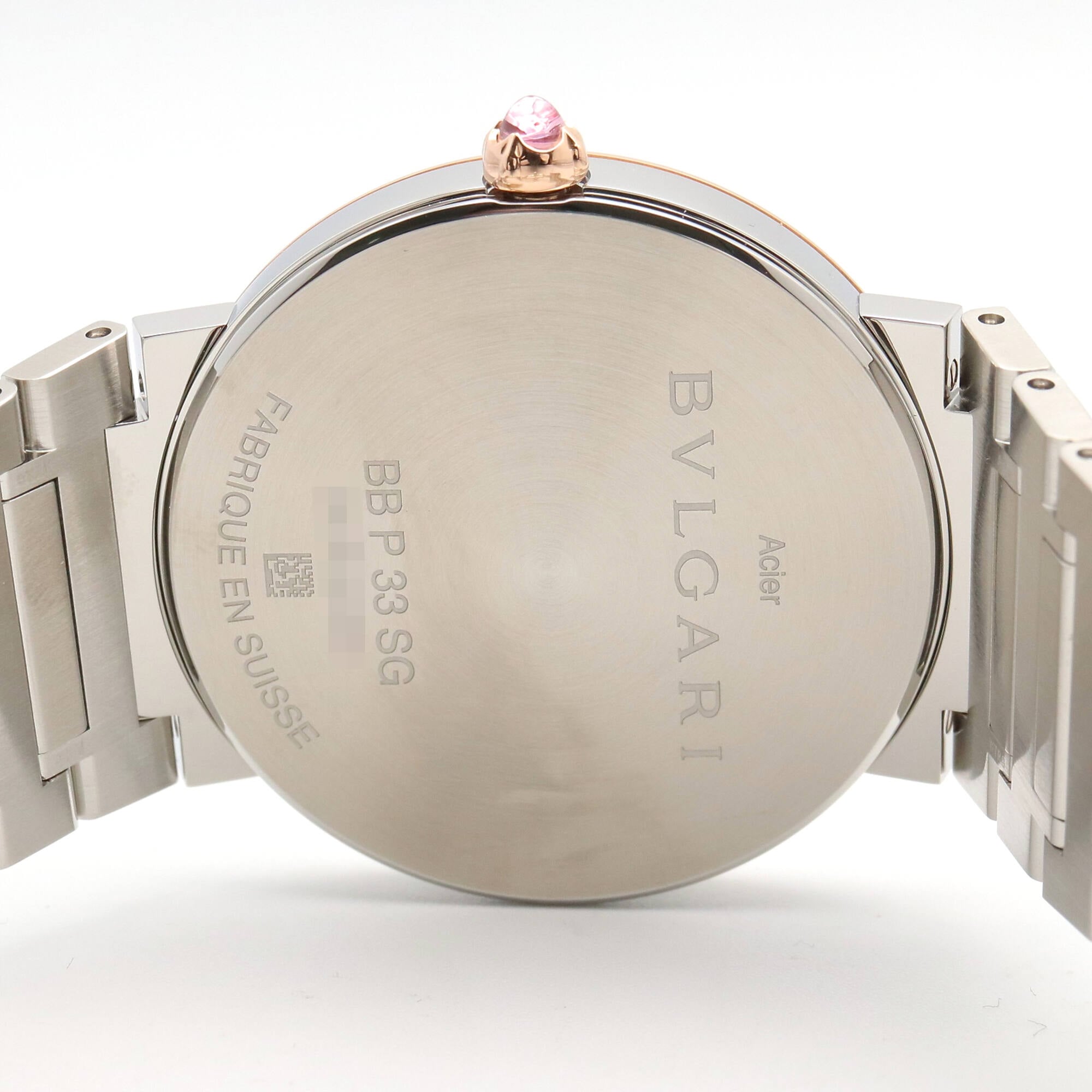 Montre BVLGARI Bulgari à 12 diamants, or Rose 18 carats (PG) et acier inoxydable, pour femme, tons gris, BBP33SG