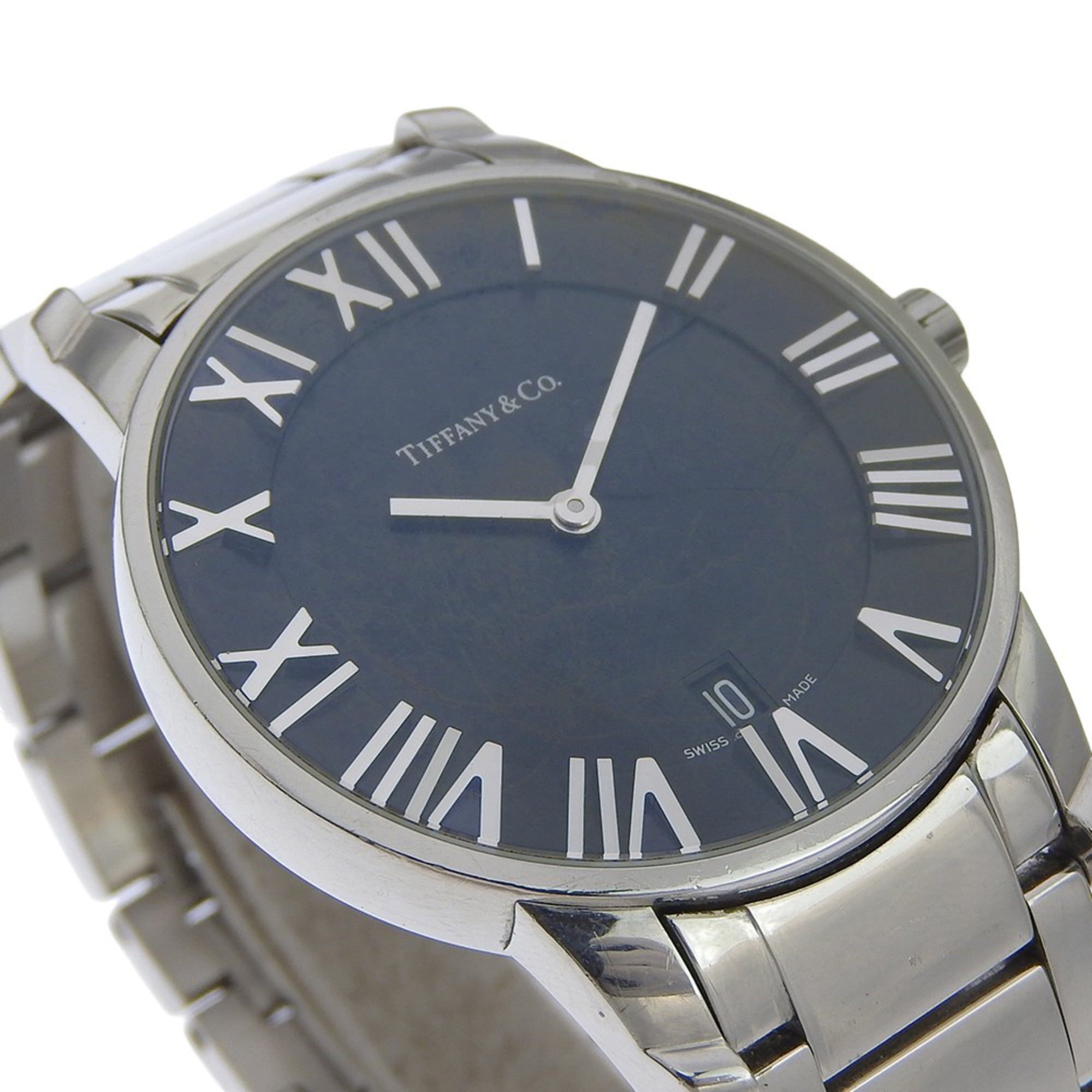 Montre Tiffany &amp; Co. Atlas Dome Z1800.11.10A00A pour homme, en acier inoxydableQuartz cadran Noir analogique